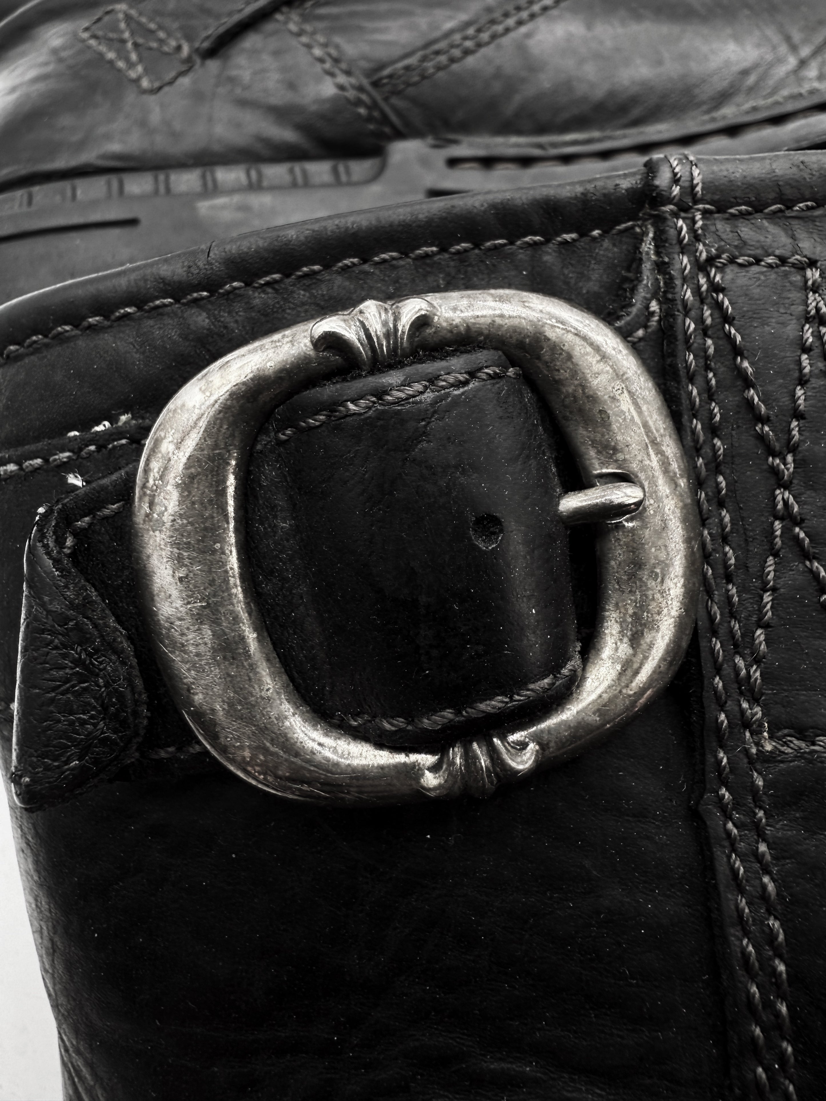 Chrome Hearts x Uggs Shearling Lined Gunslinger Buckle Black Leather Boots