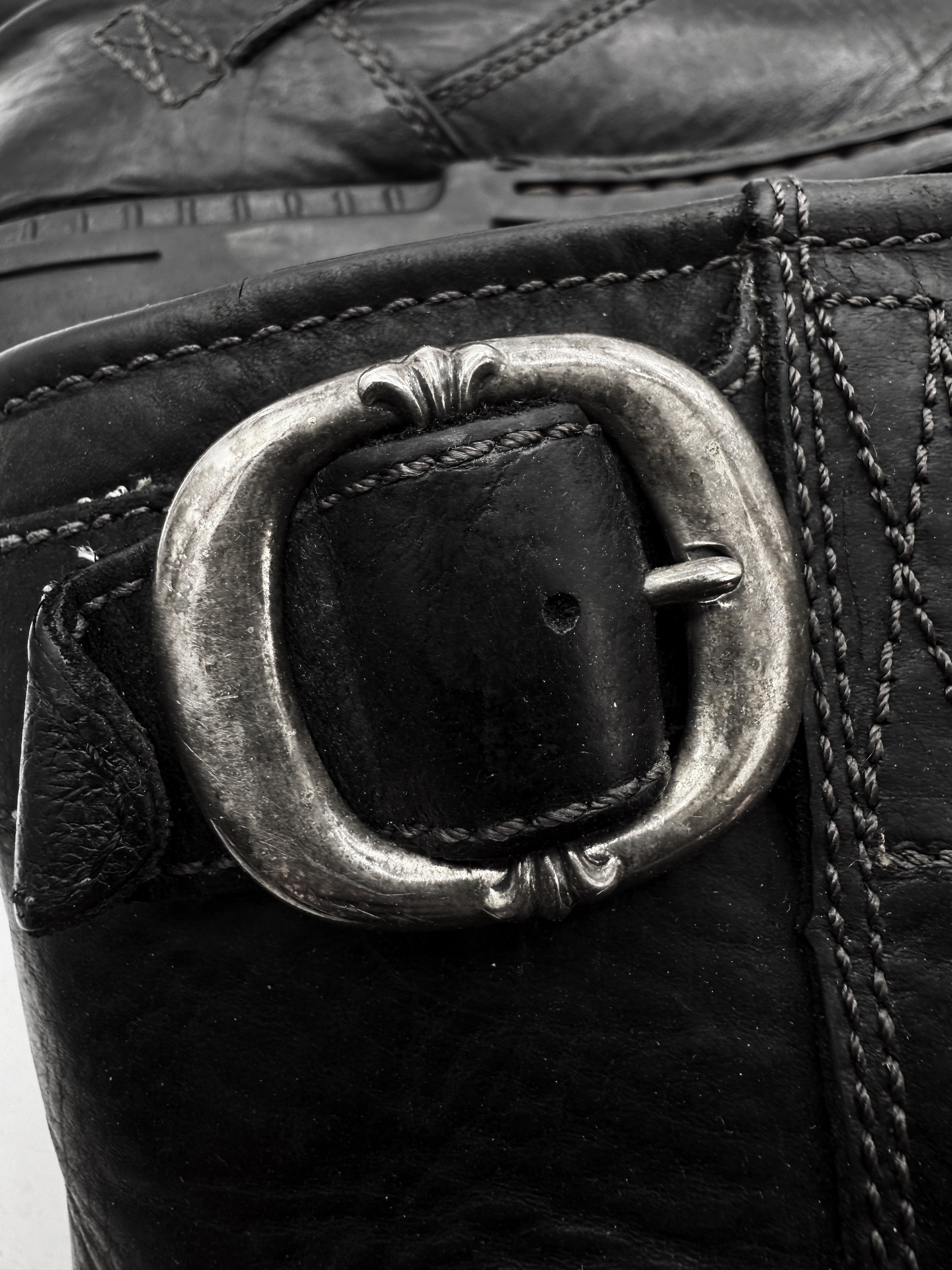 Chrome Hearts x Uggs Shearling Lined Gunslinger Buckle Black Leather Boots