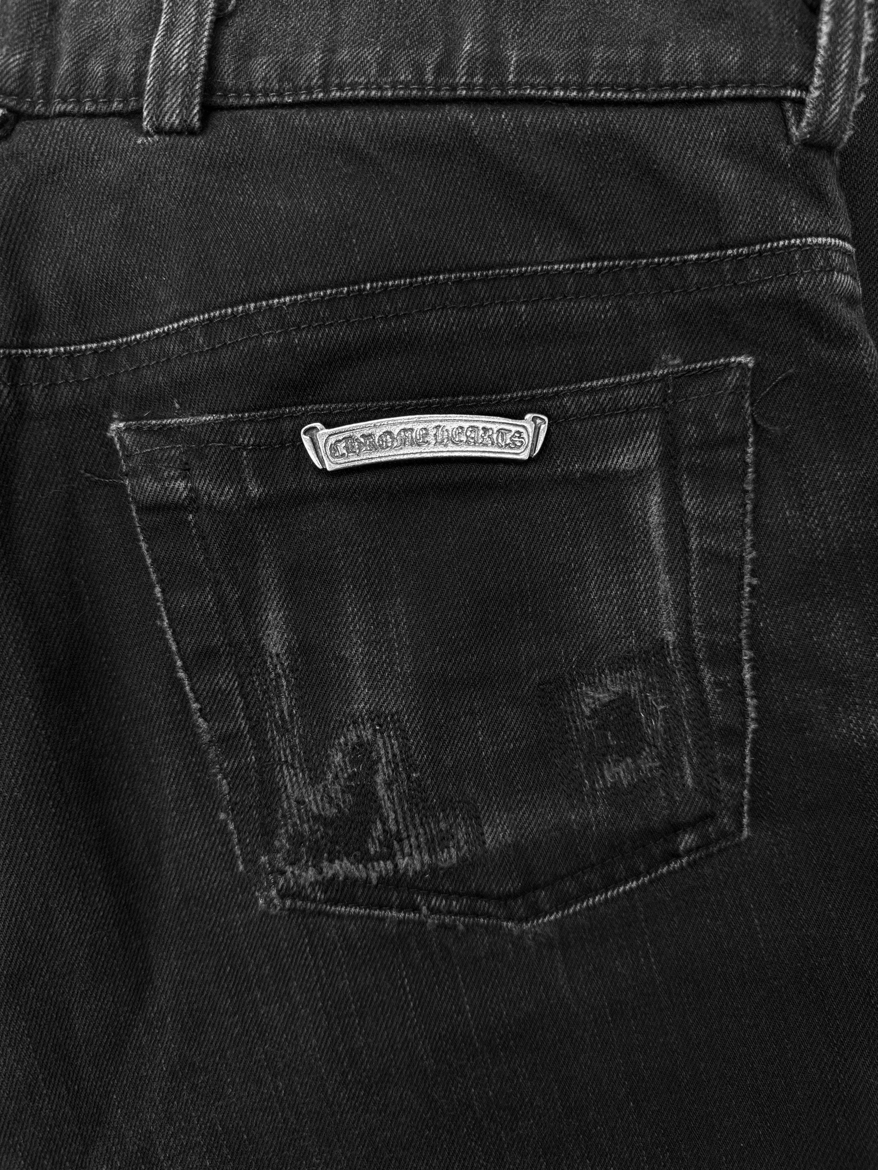 Chrome Hearts Washed Fleur Knee .925 Silver Faded Boot Cut Denim