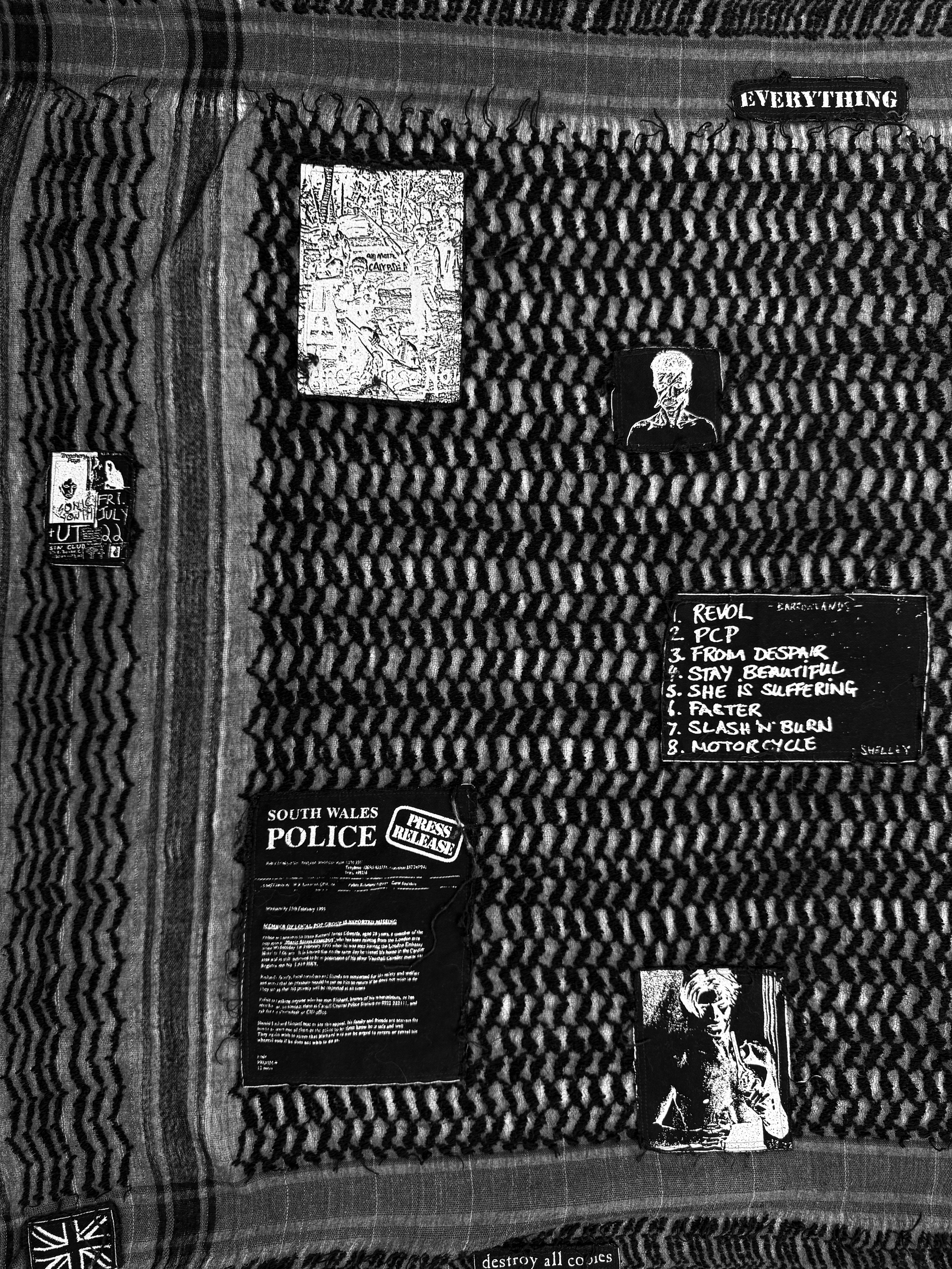 AW01 Raf Simons Riot Riot Riot Patched Black Keffiyeh Scarf