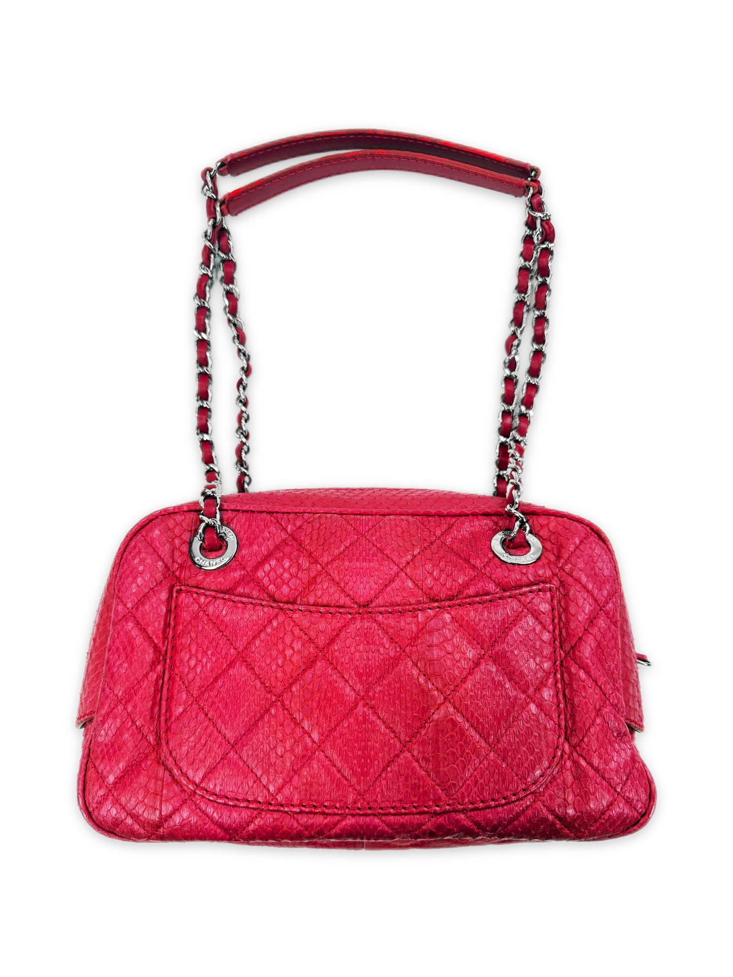 Chanel Fuchsia Pink Python Leather Quilted Flap Paradoxal Camera Bag Purse