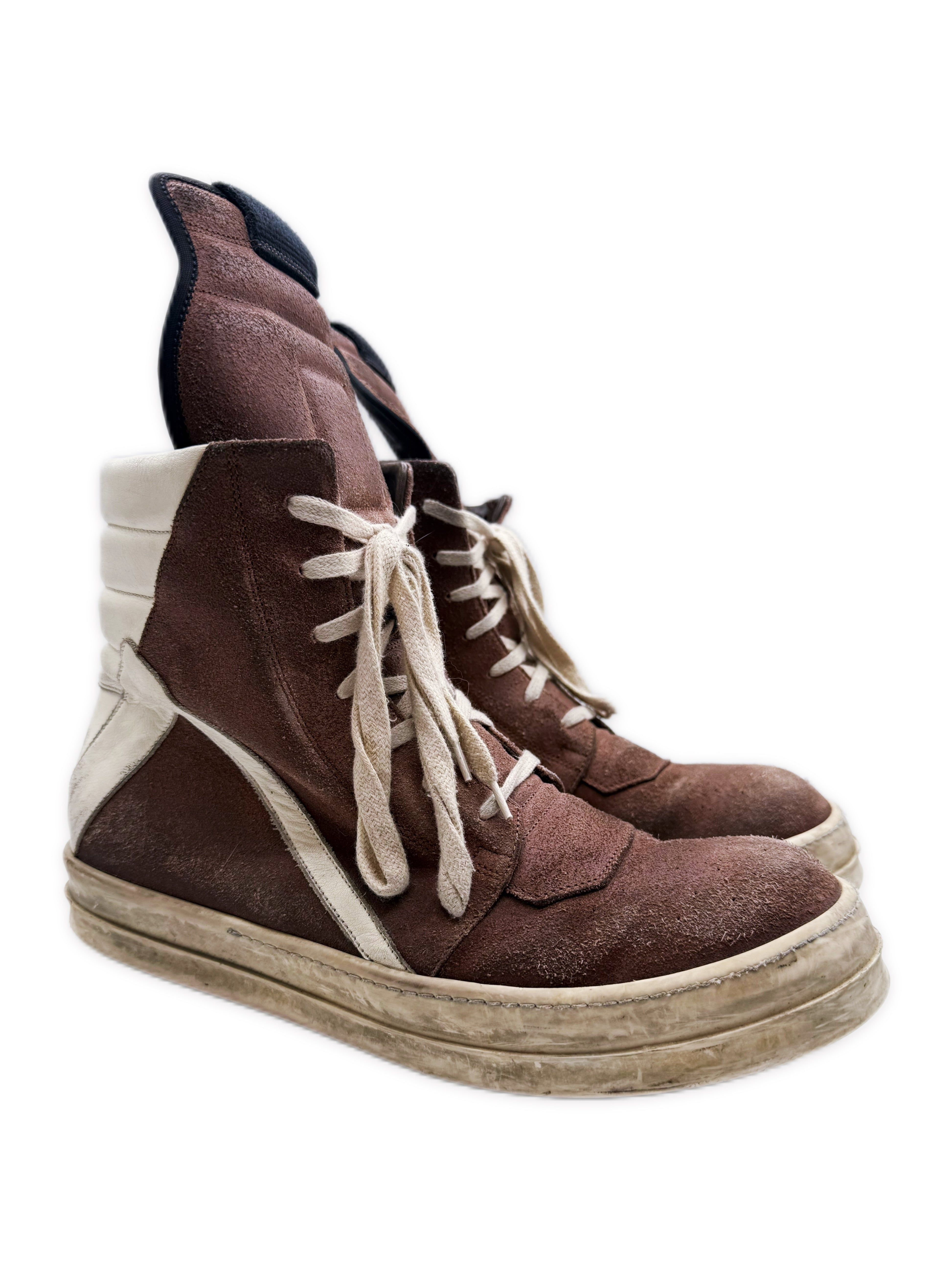 AW14 Rick Owens Blood/Brown Suede Geobasket Sneakers