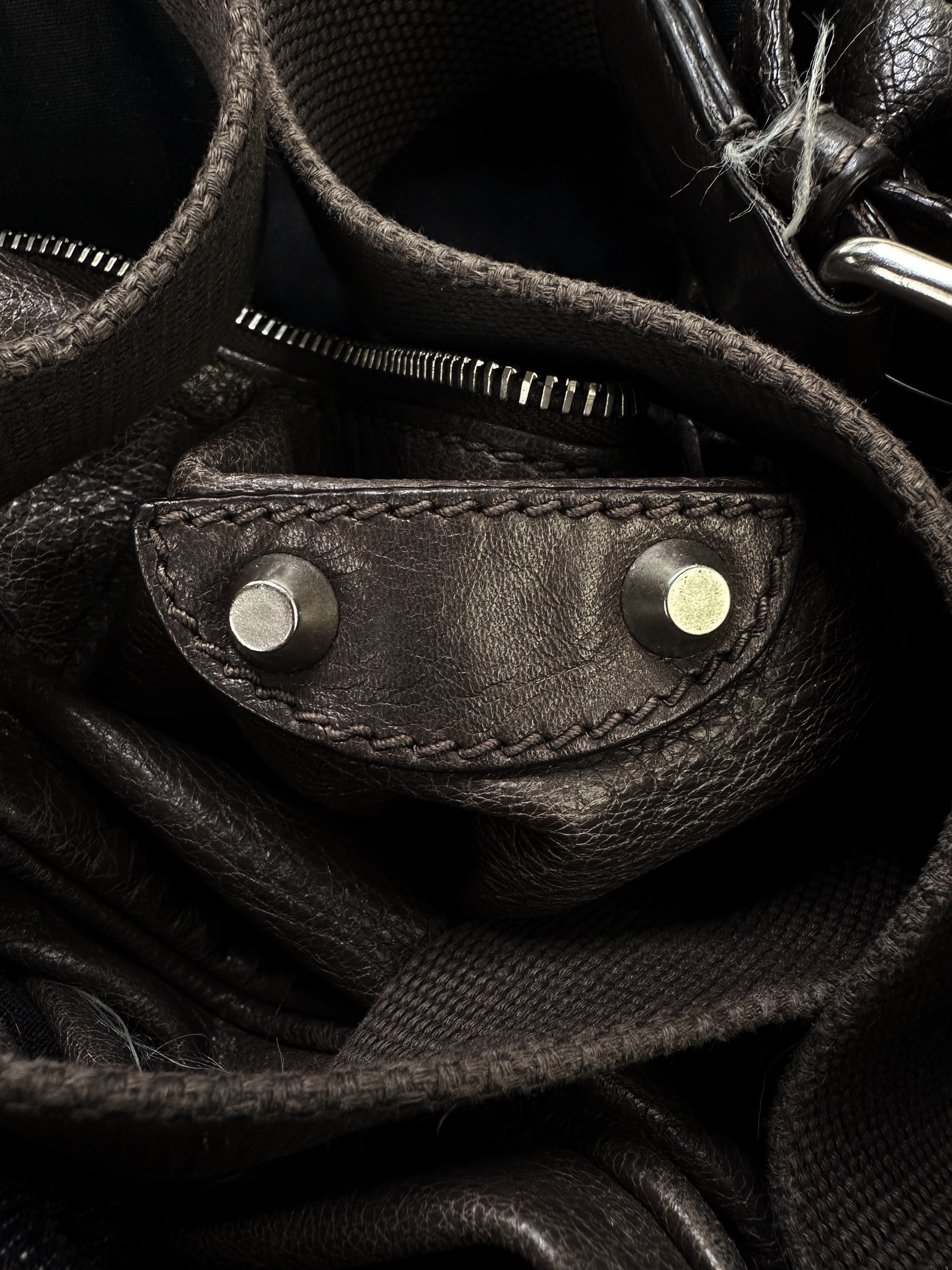 Balenciaga Brown Leather ‘City’ Studded Crossbody Bag