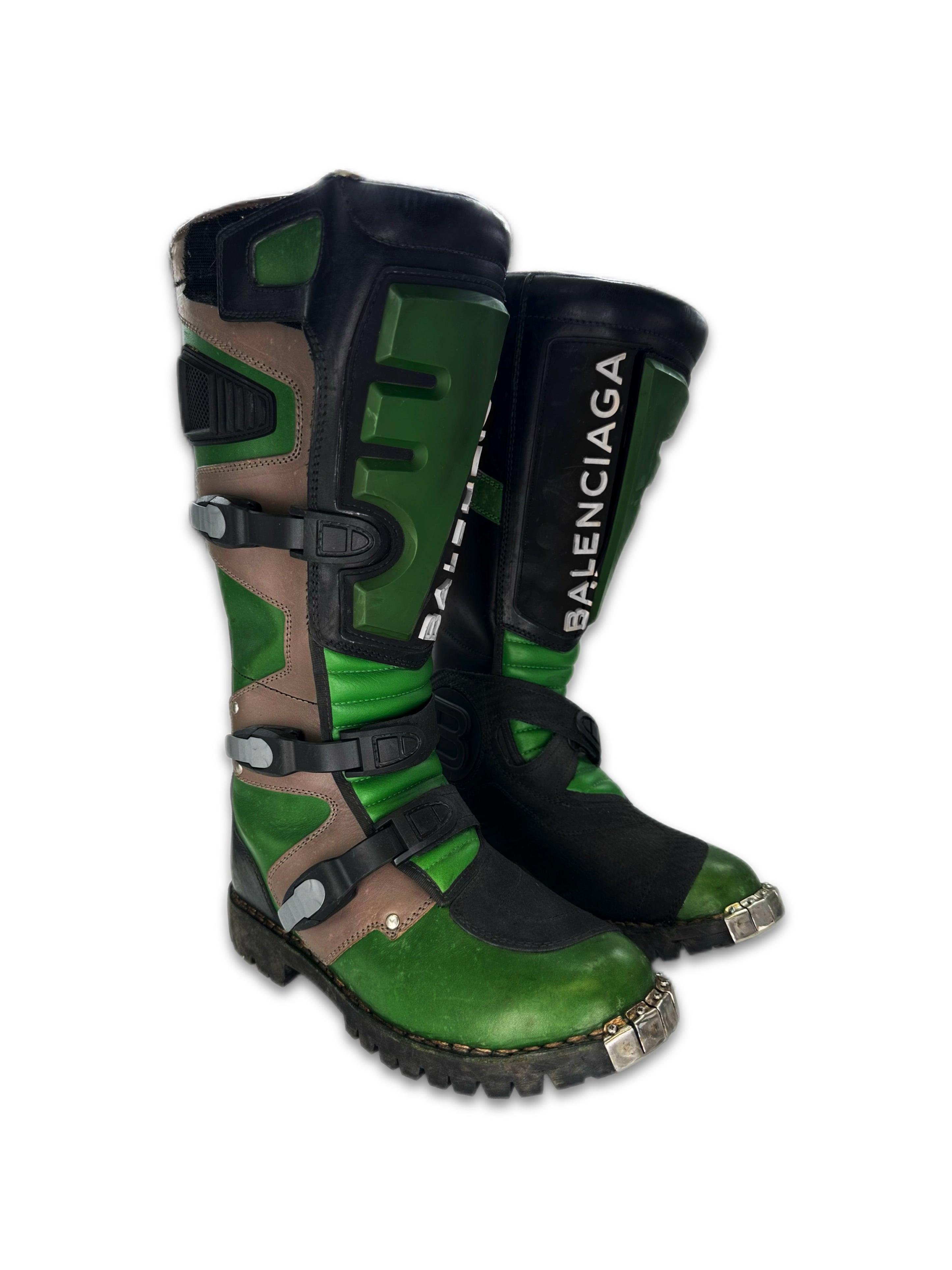 AW17 Balenciaga Green Rider Motorcycle Leather Biker Boots