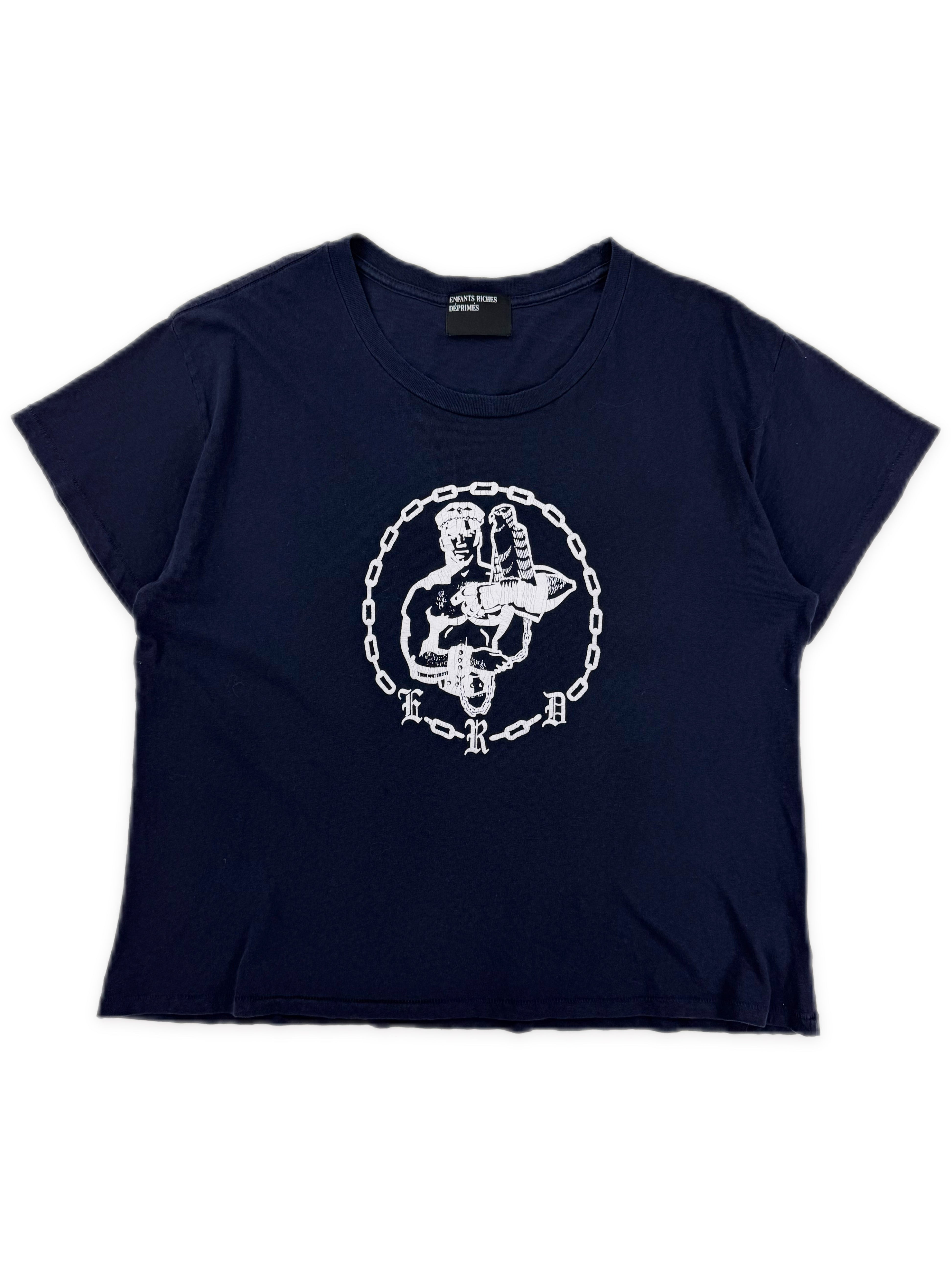 Enfants Riches Deprimes ‘Chain’ Graphic Cropped Navy Blue T-Shirt