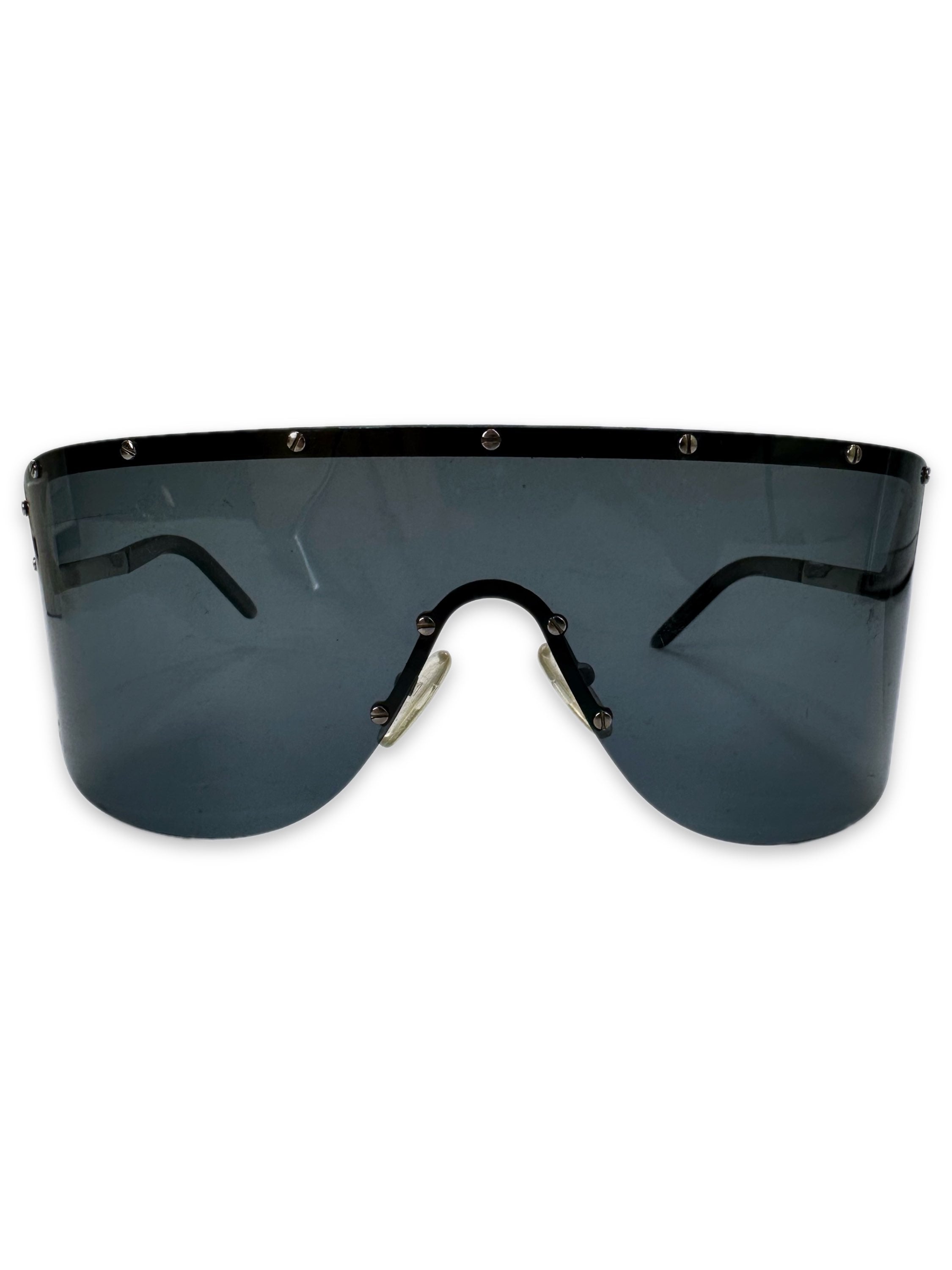 00s Valentino ‘Shield’ Studded Blue Tint Sunglasses