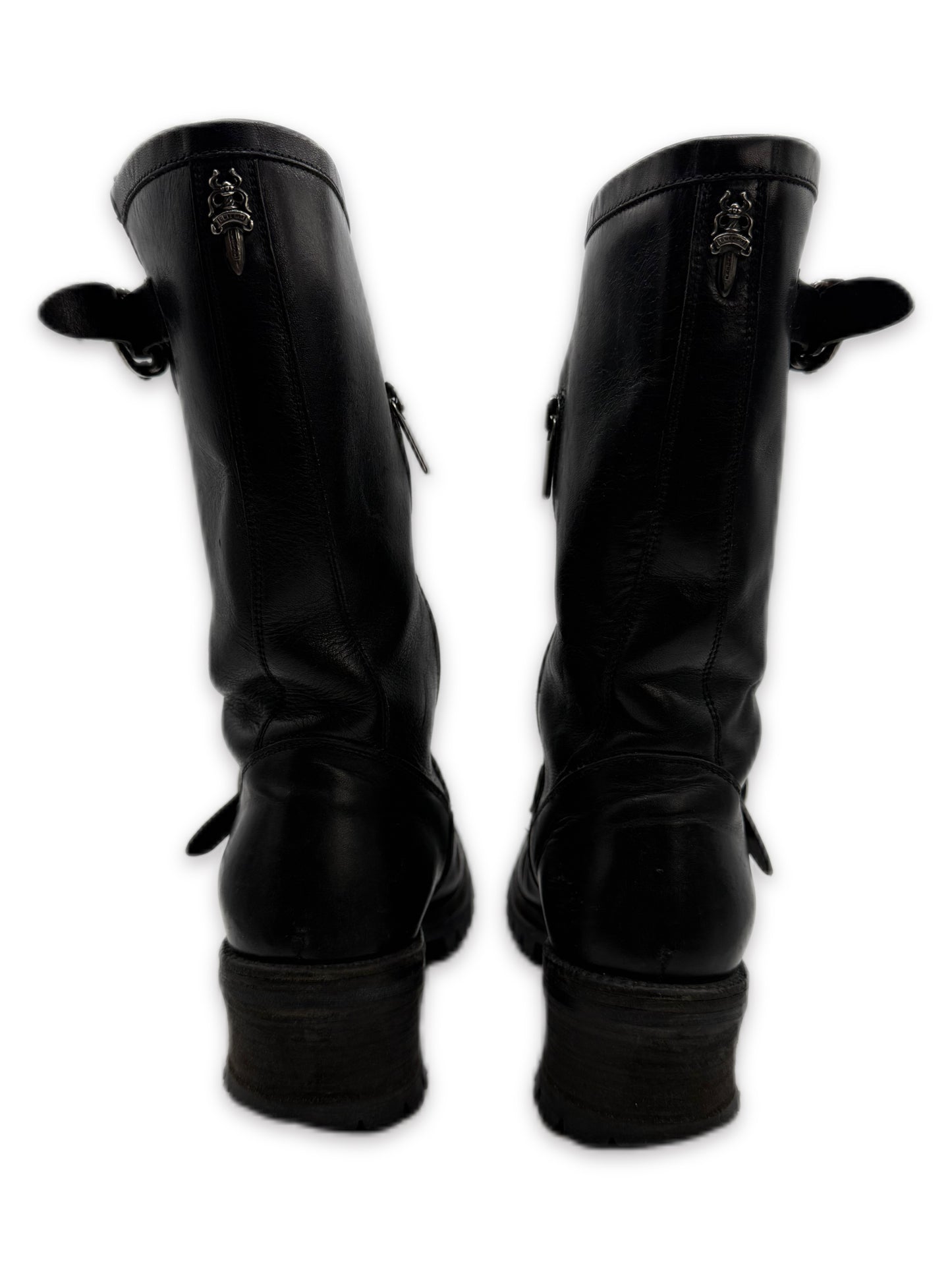 Chrome Hearts Gunslinger Buckle Dagger Pendant Black Leather Boots