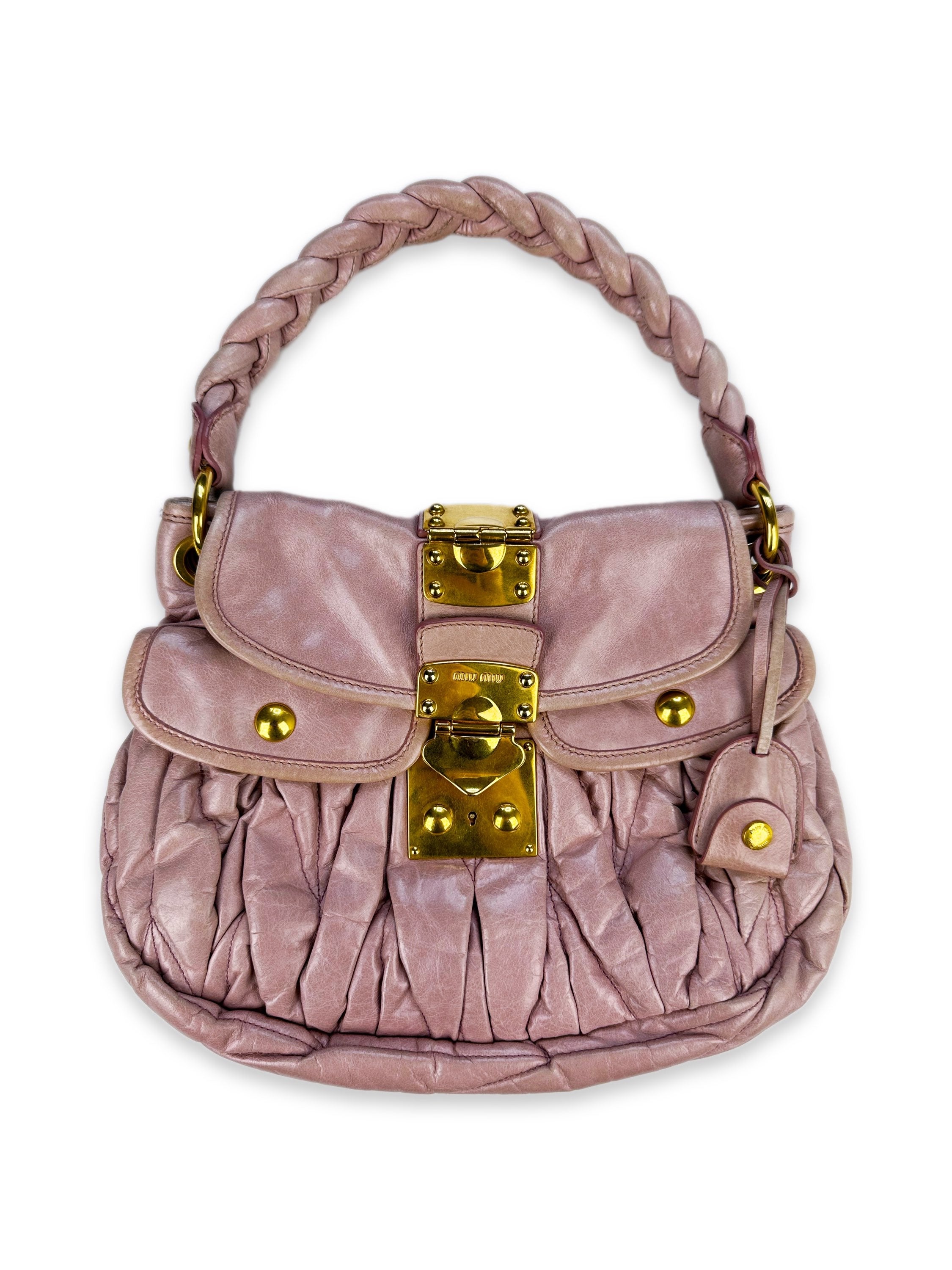 Miu Miu Quilted Slate Pink Braided Handbag