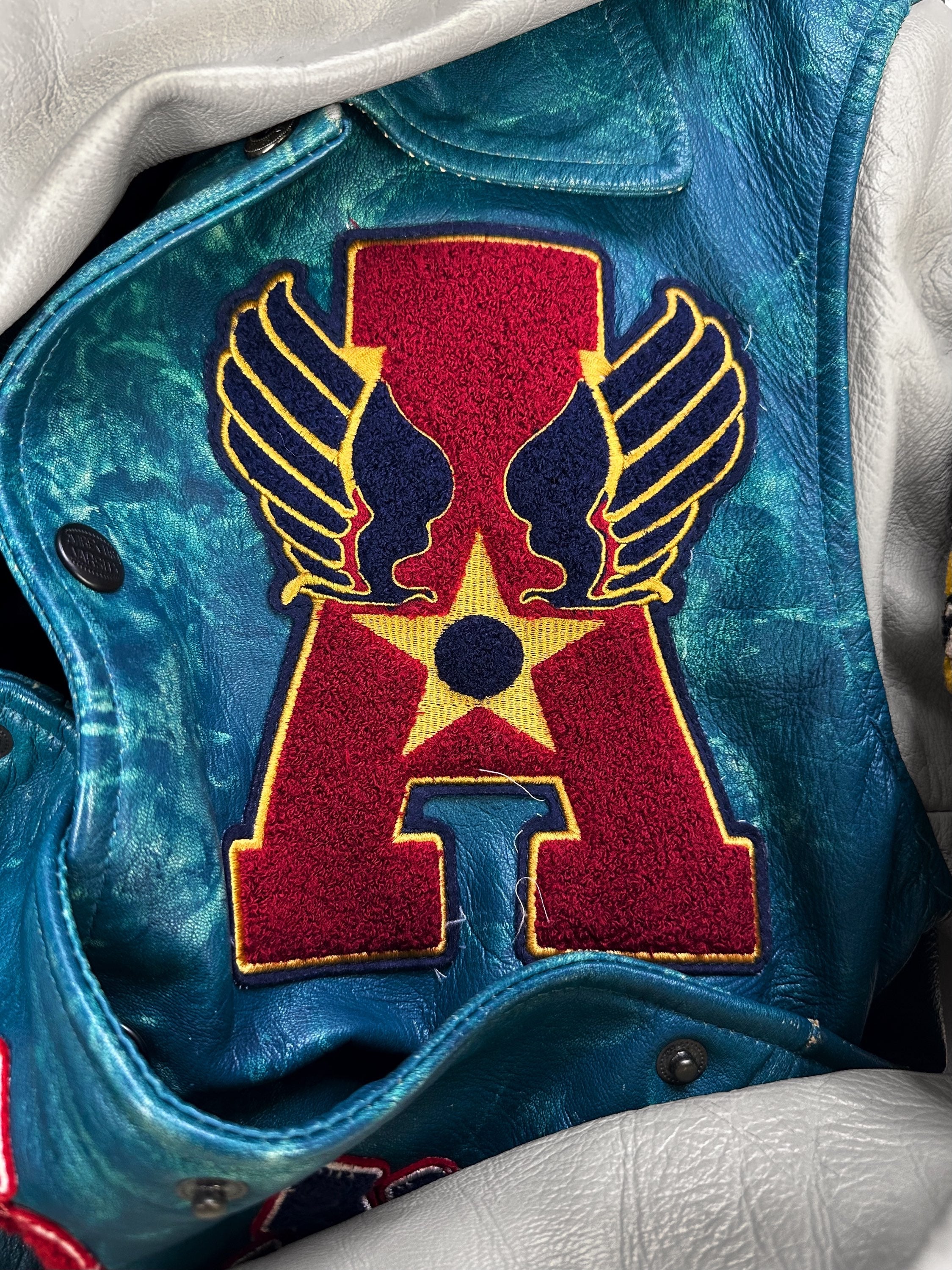 1980s Avirex ‘Skull’ Leather Two Tone Patched Varsity Jacket