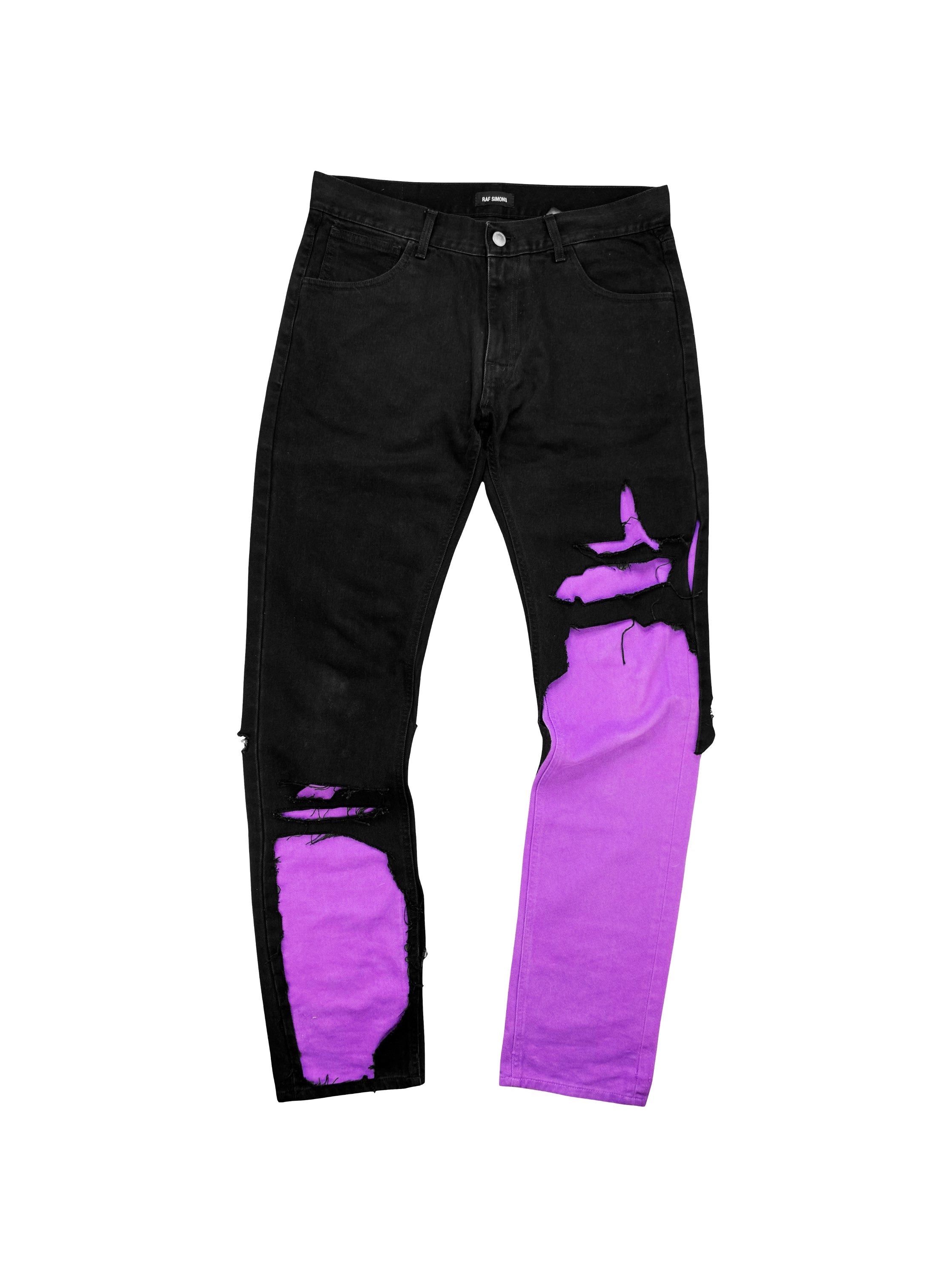 SS20 Raf Simons Double Layered Magenta Thrashed Denim