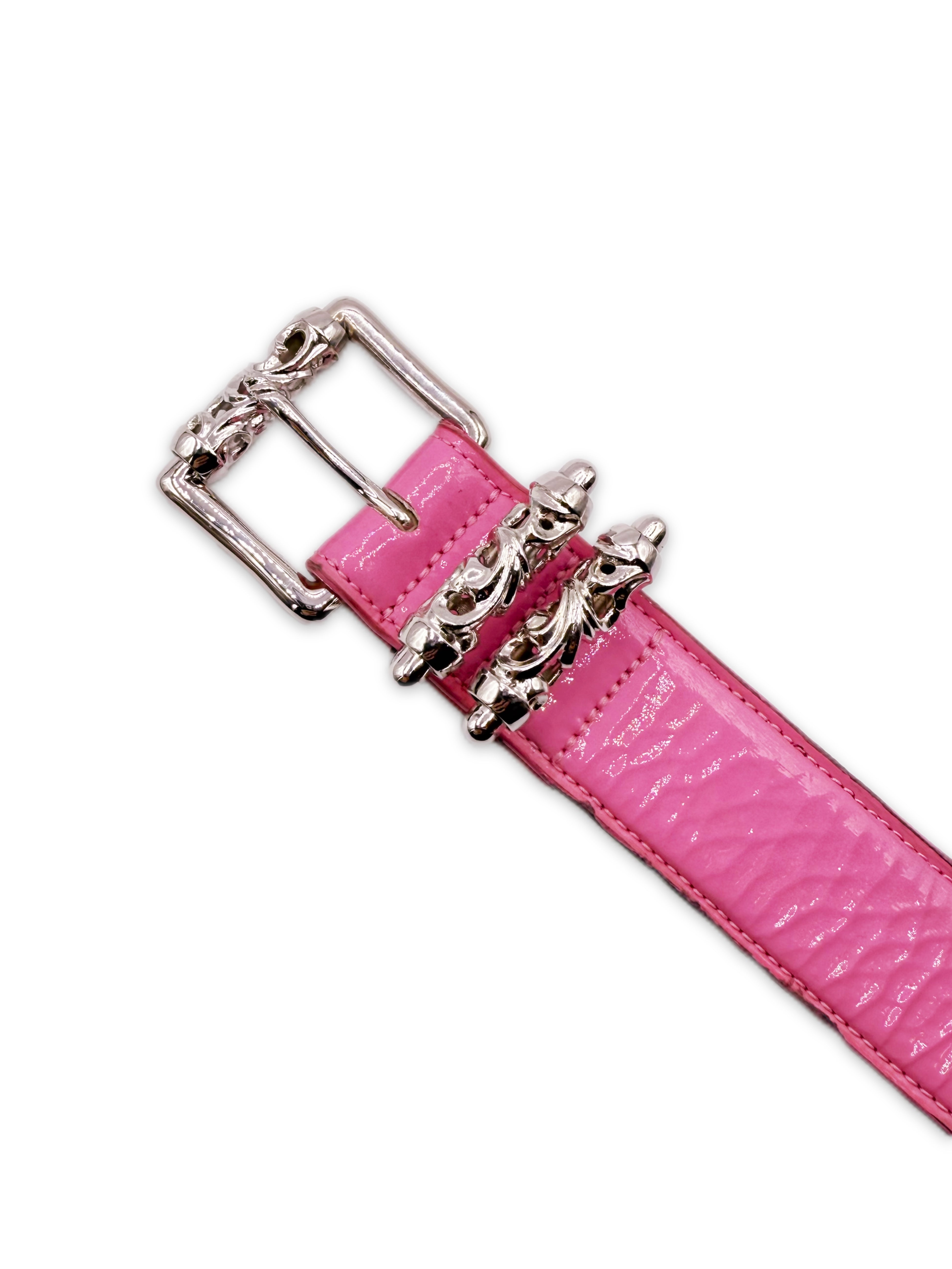 Chrome Hearts Pyramid Stud Patent Leather Rhodium Pink Roller Belt