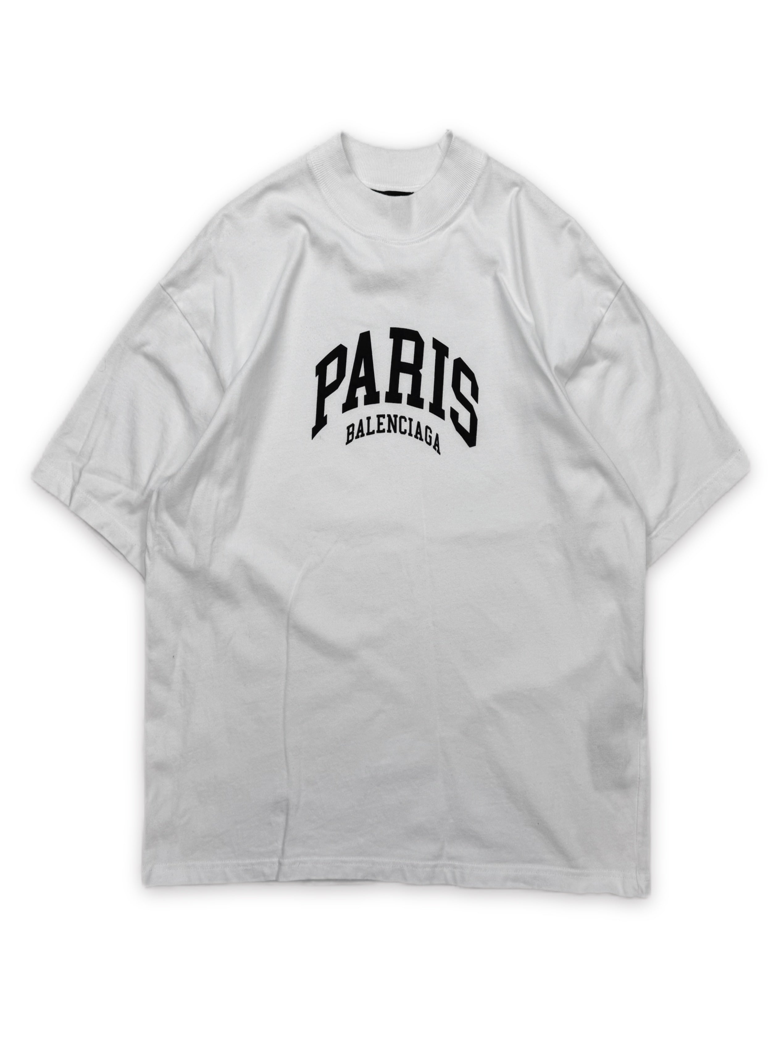 AW21 Balenciaga ‘Paris’ Collegiate Logo White Cropped T-Shirt