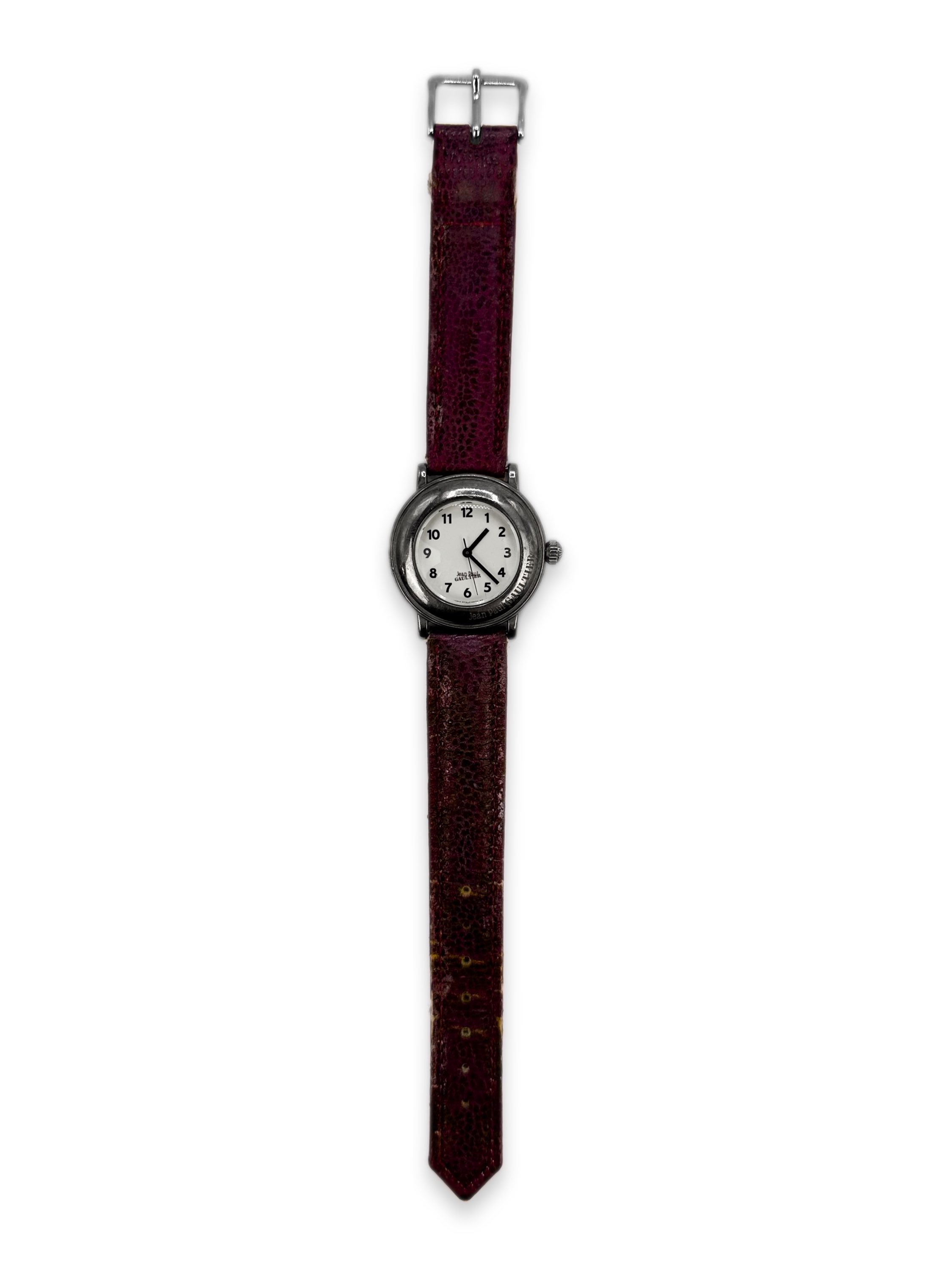 Jean Paul Gaultier Leather Metallic Face Wrist Watch