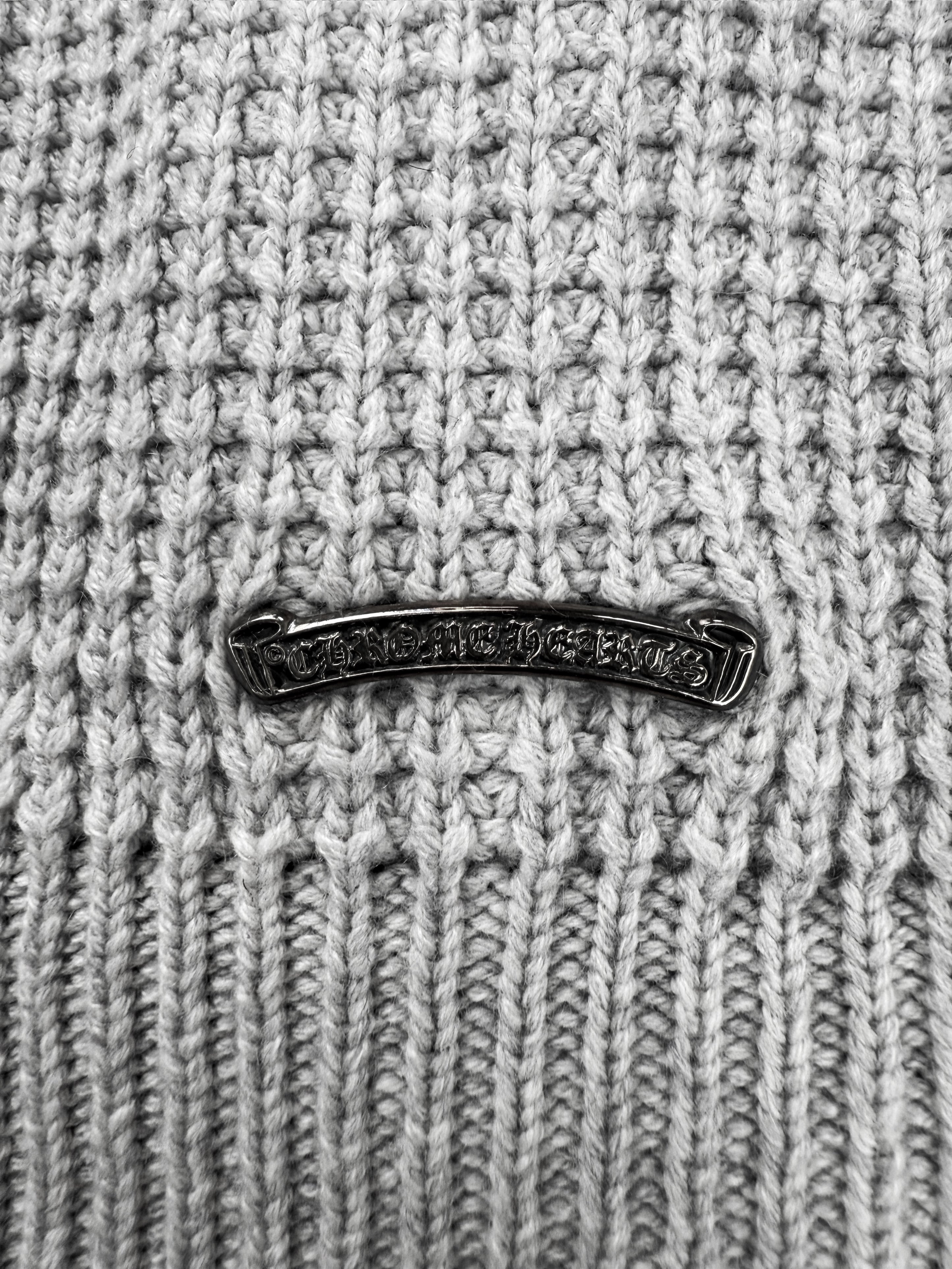 Chrome Hearts Hit & Run Cross Patch Heavy Weight Grey Knit Cardigan Sweater