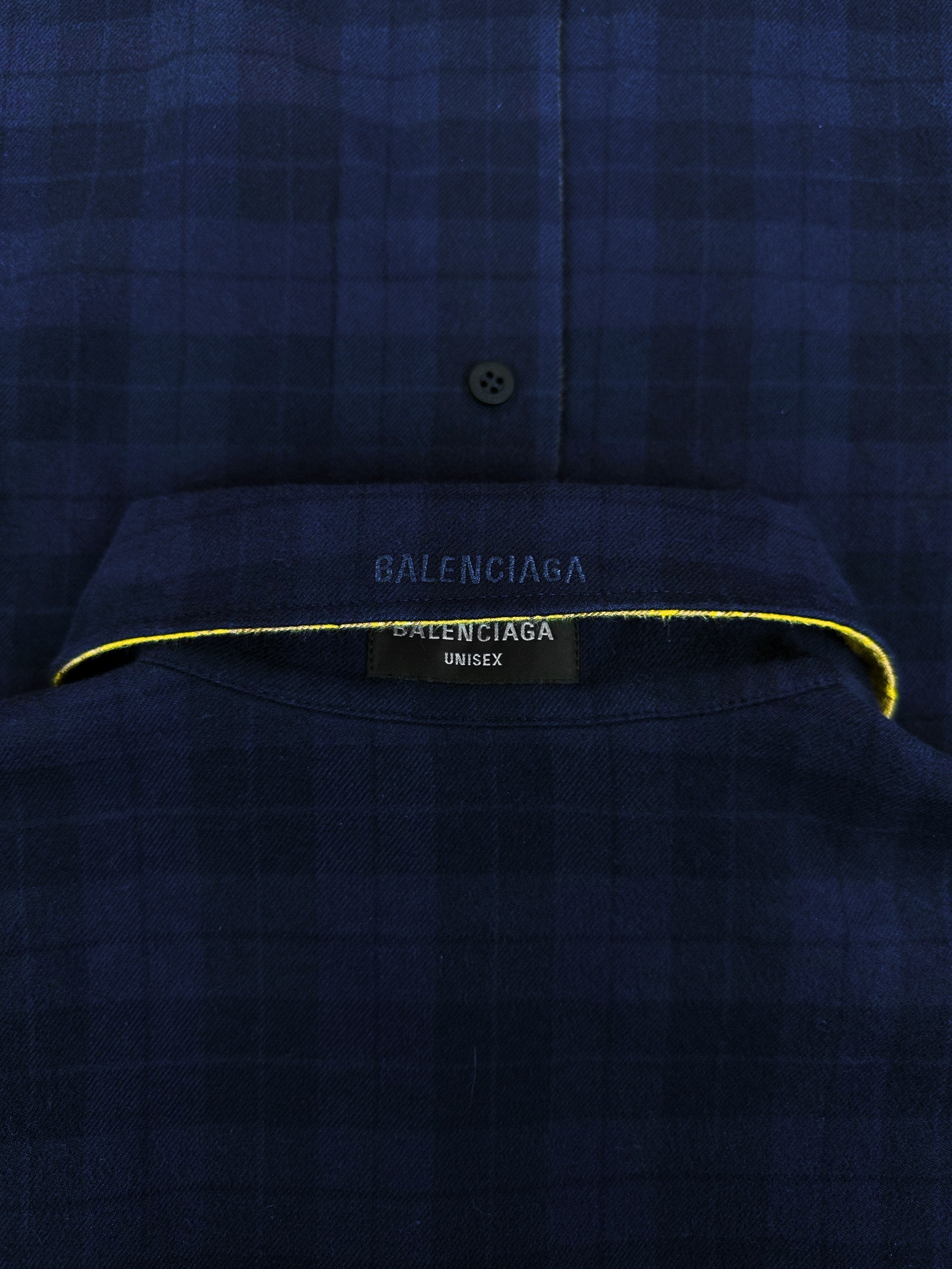 AW22 Balenciaga Reversible Oversized Yellow/Blue Plaid Flannel Jacket