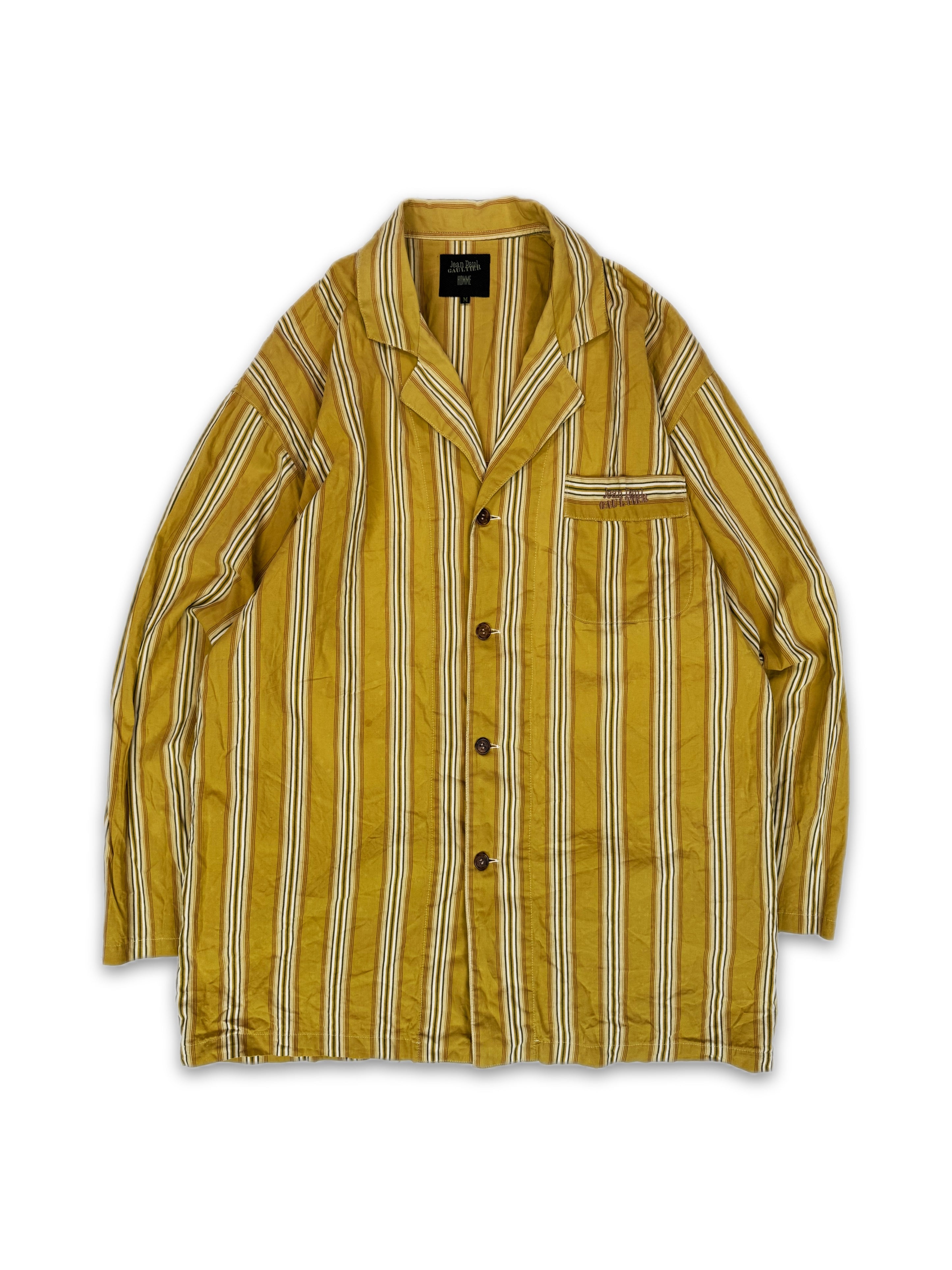 90s Jean Paul Gaultier Homme Yellow Pinstripe Embroidered Shirt