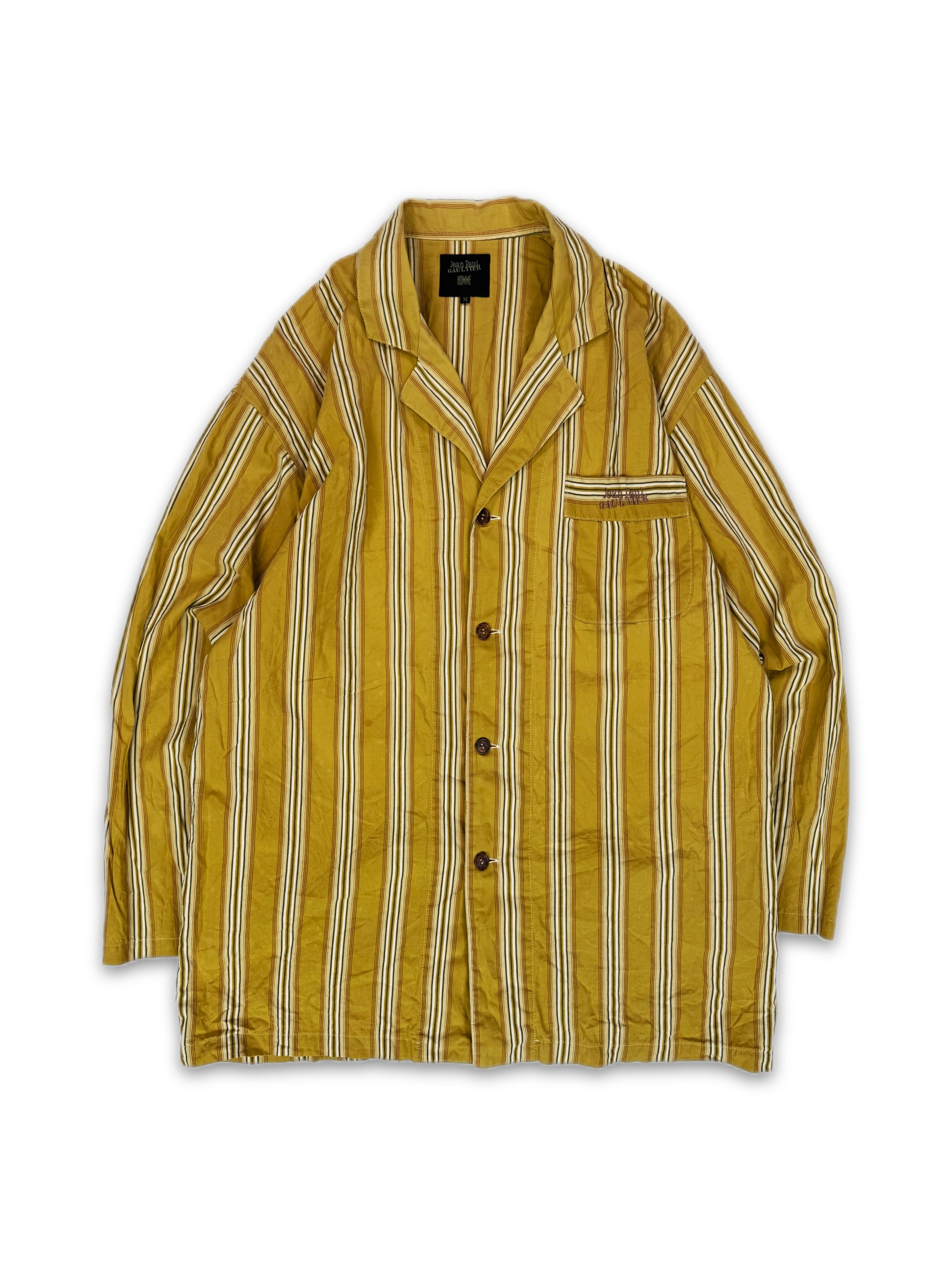90s Jean Paul Gaultier Homme Yellow Pinstripe Embroidered Shirt