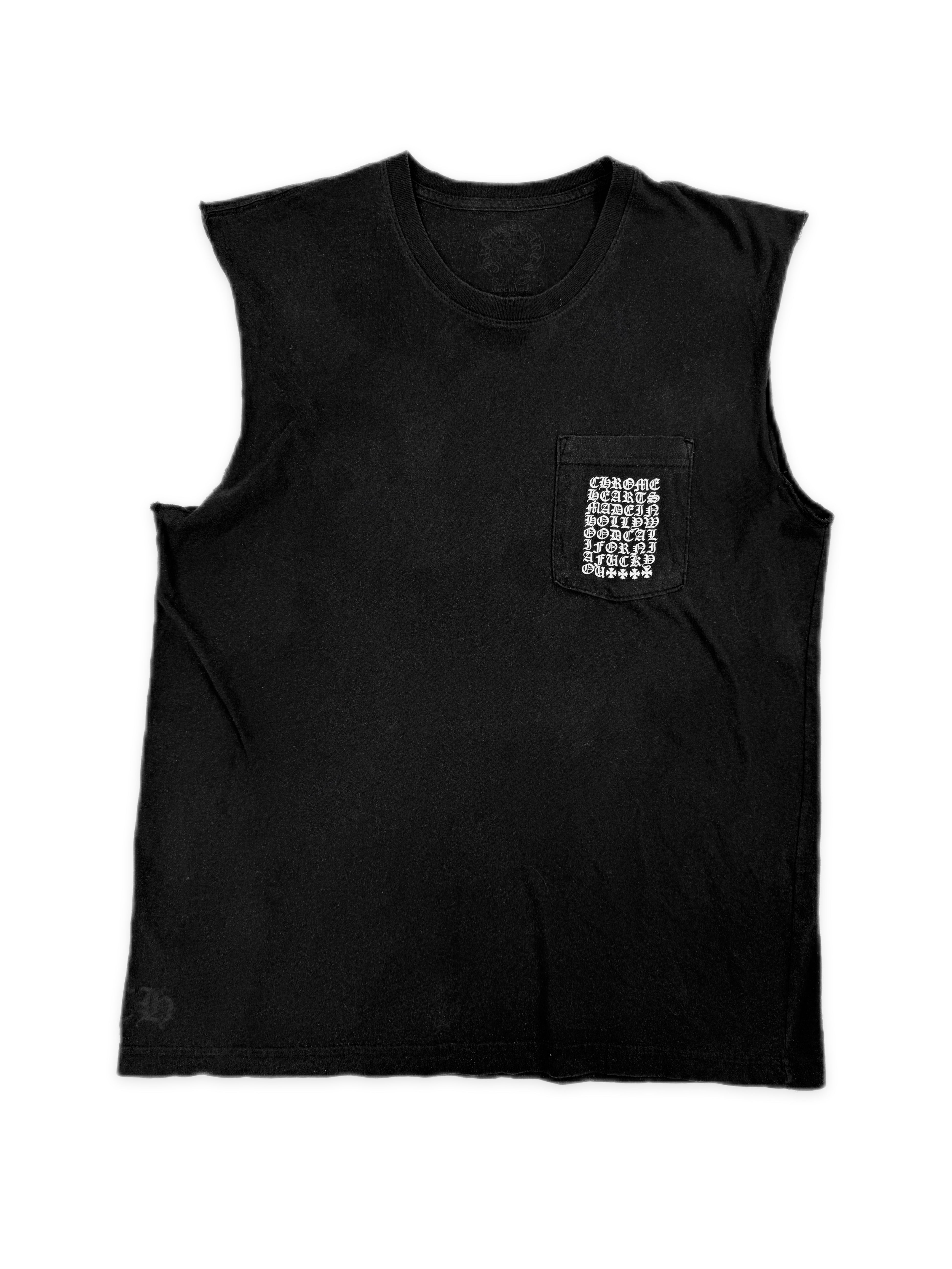 Chrome Hearts Multi Logo Black Sleeveless Cut Off Tank Top
