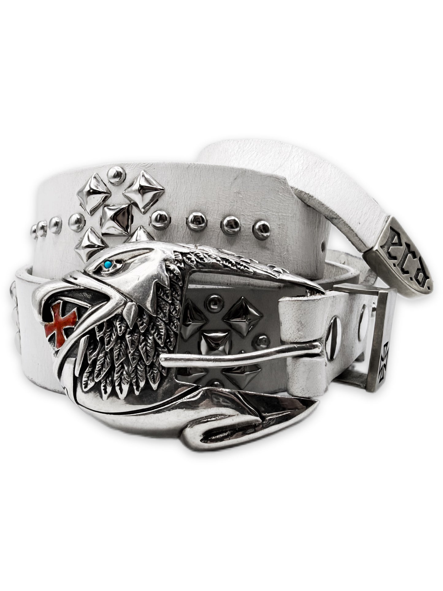 Enfants Riches Deprimes Eagle Buckle Studded While Leather Belt