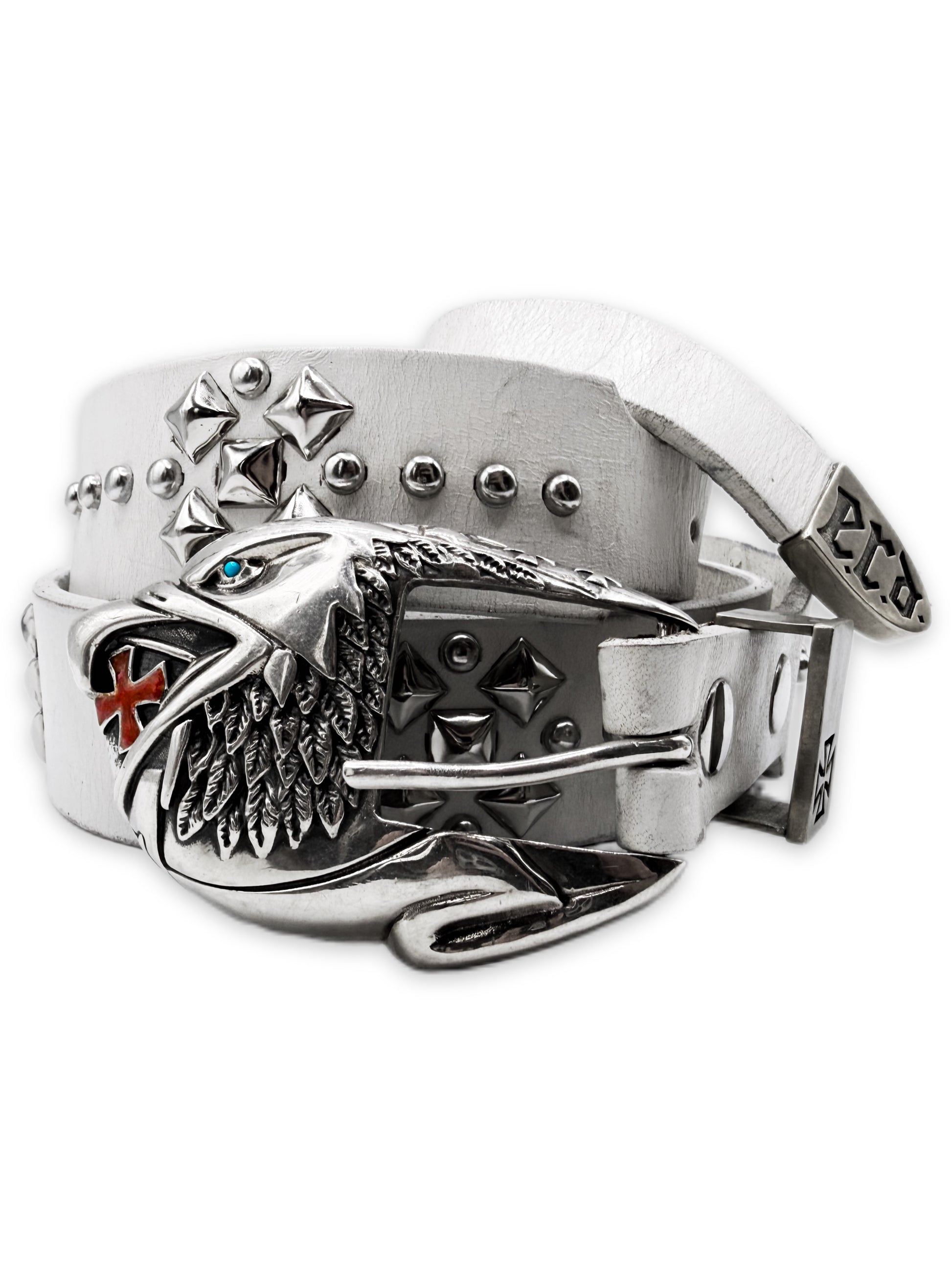 Enfants Riches Deprimes Eagle Buckle Studded While Leather Belt