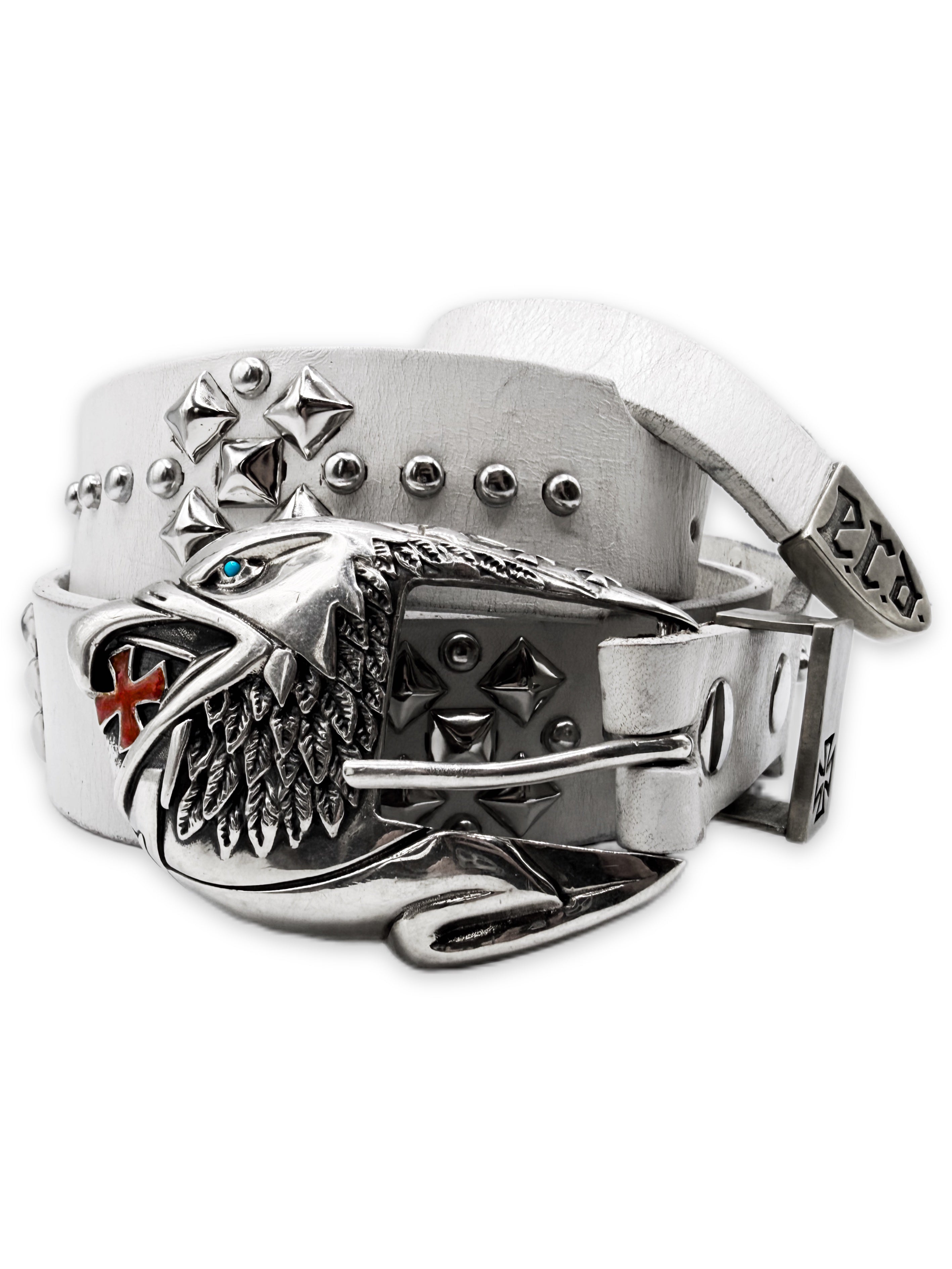 Enfants Riches Deprimes Eagle Buckle Studded While Leather Belt