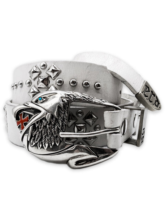 Enfants Riches Deprimes Eagle Buckle Studded While Leather Belt