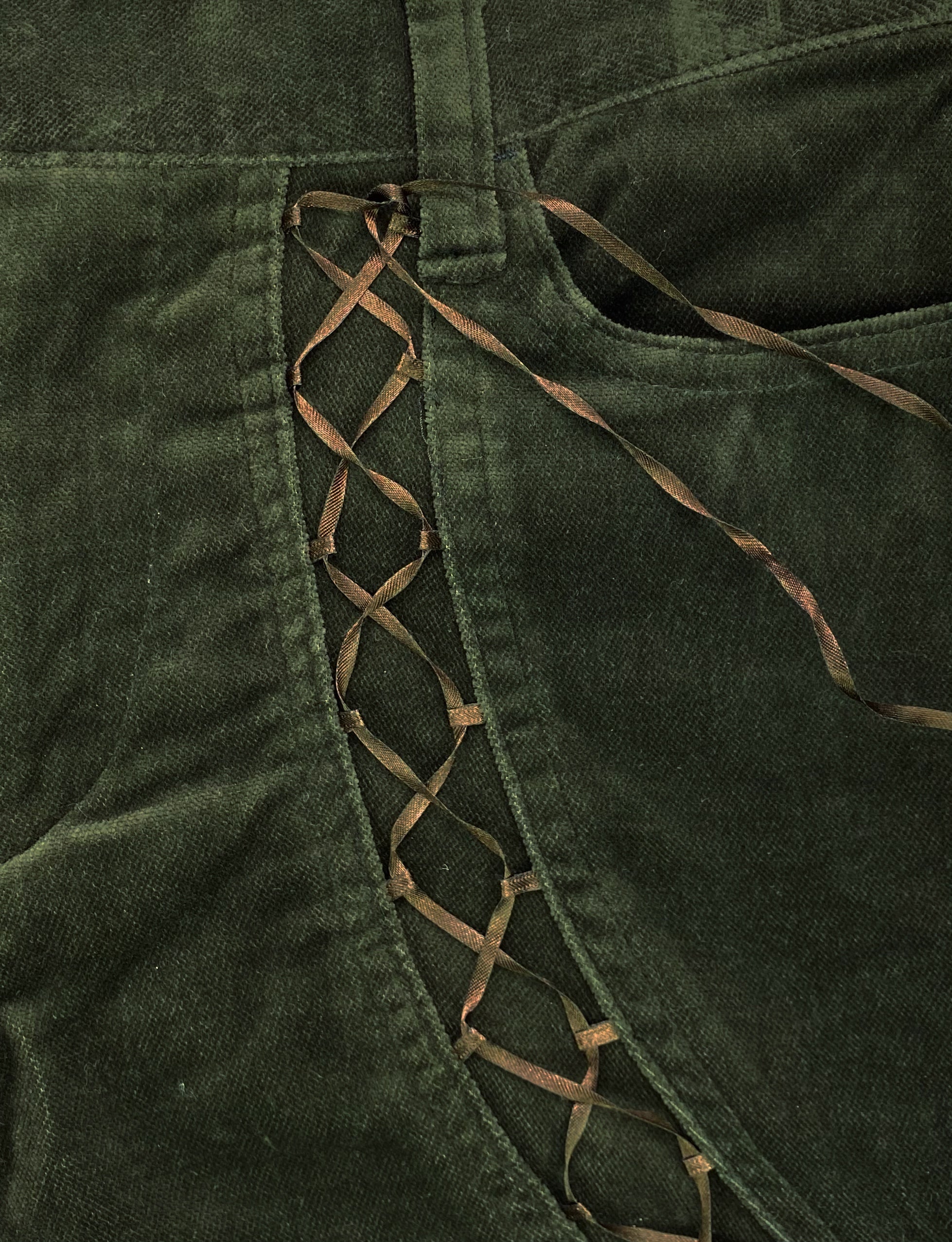 AW06 Undercover “Guru Guru” Spiral Lace Forest Green Trousers