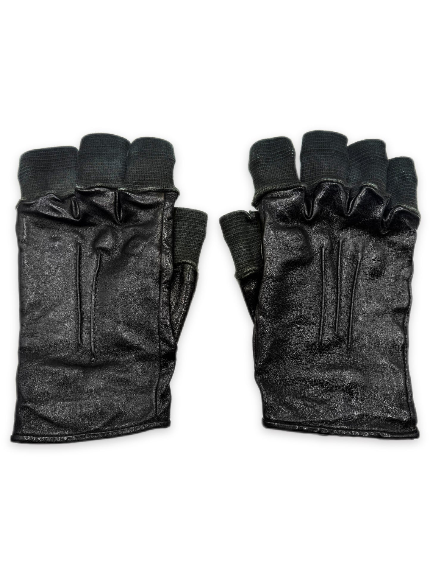 Carol Christian Poell Fingerless Tape Seam Black Leather Disparate Gloves