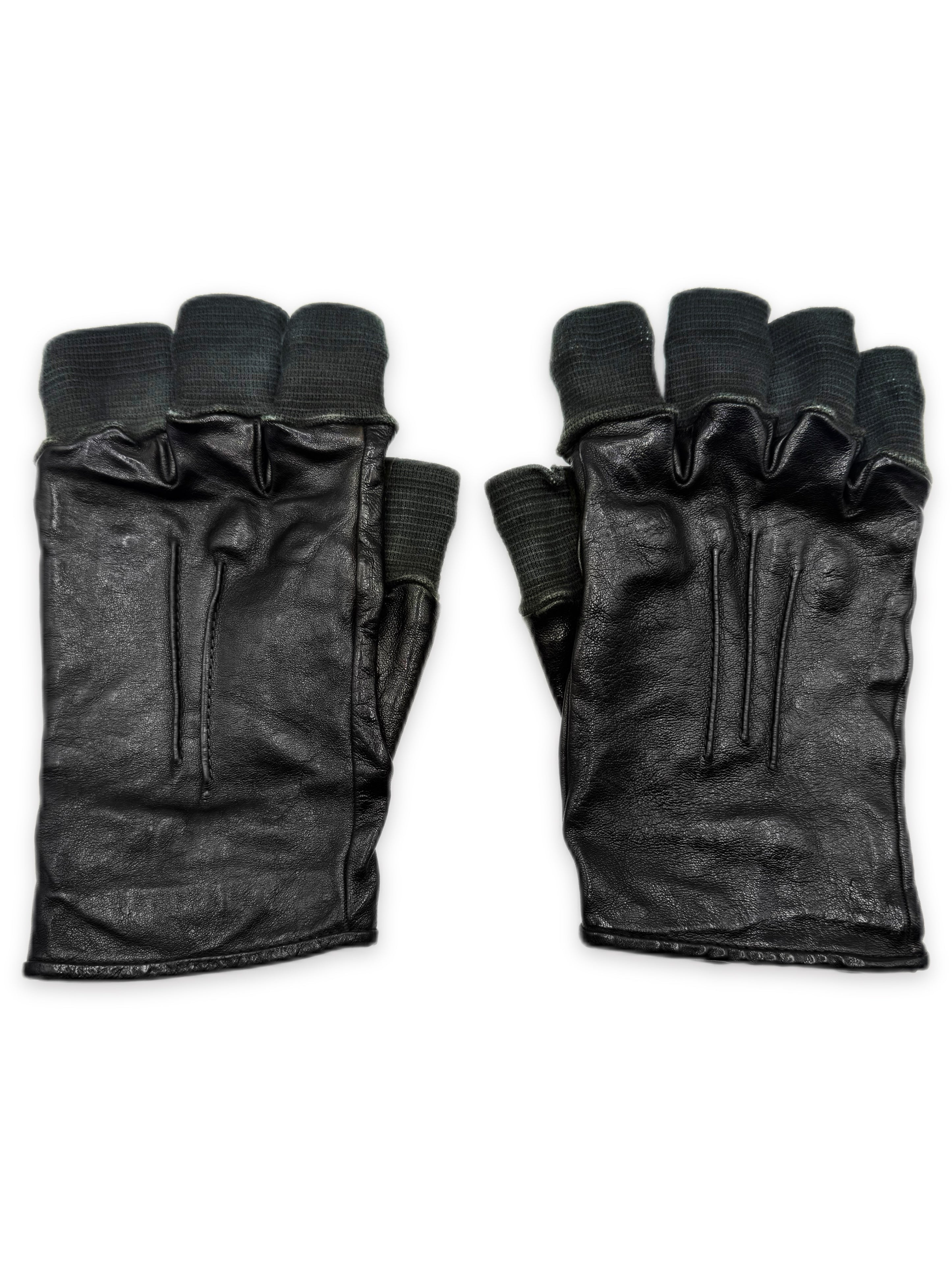 Carol Christian Poell Fingerless Tape Seam Black Leather Disparate Gloves