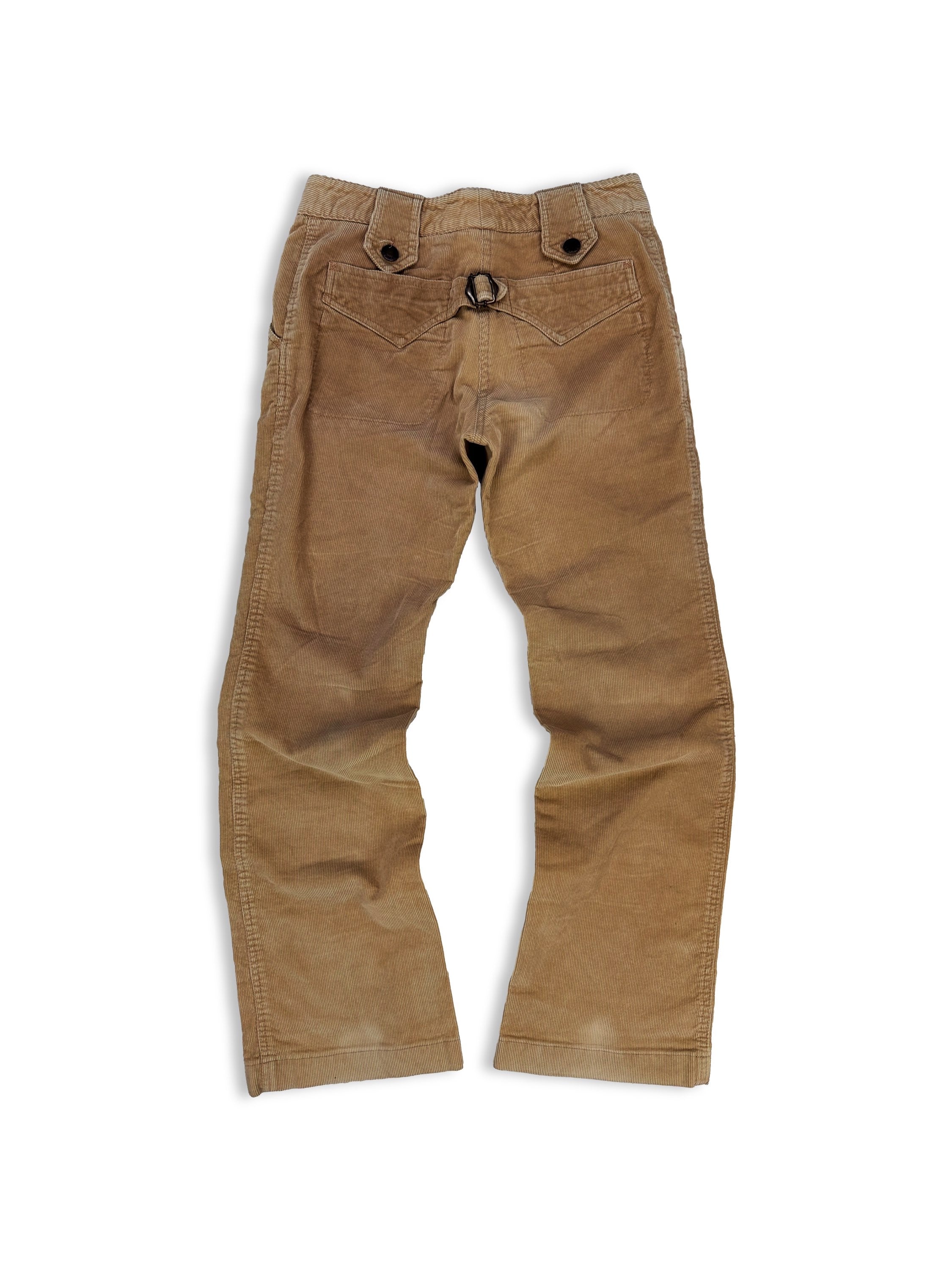 00s Dolce & Gabbana Tan Corduroy Back Buckle Pants