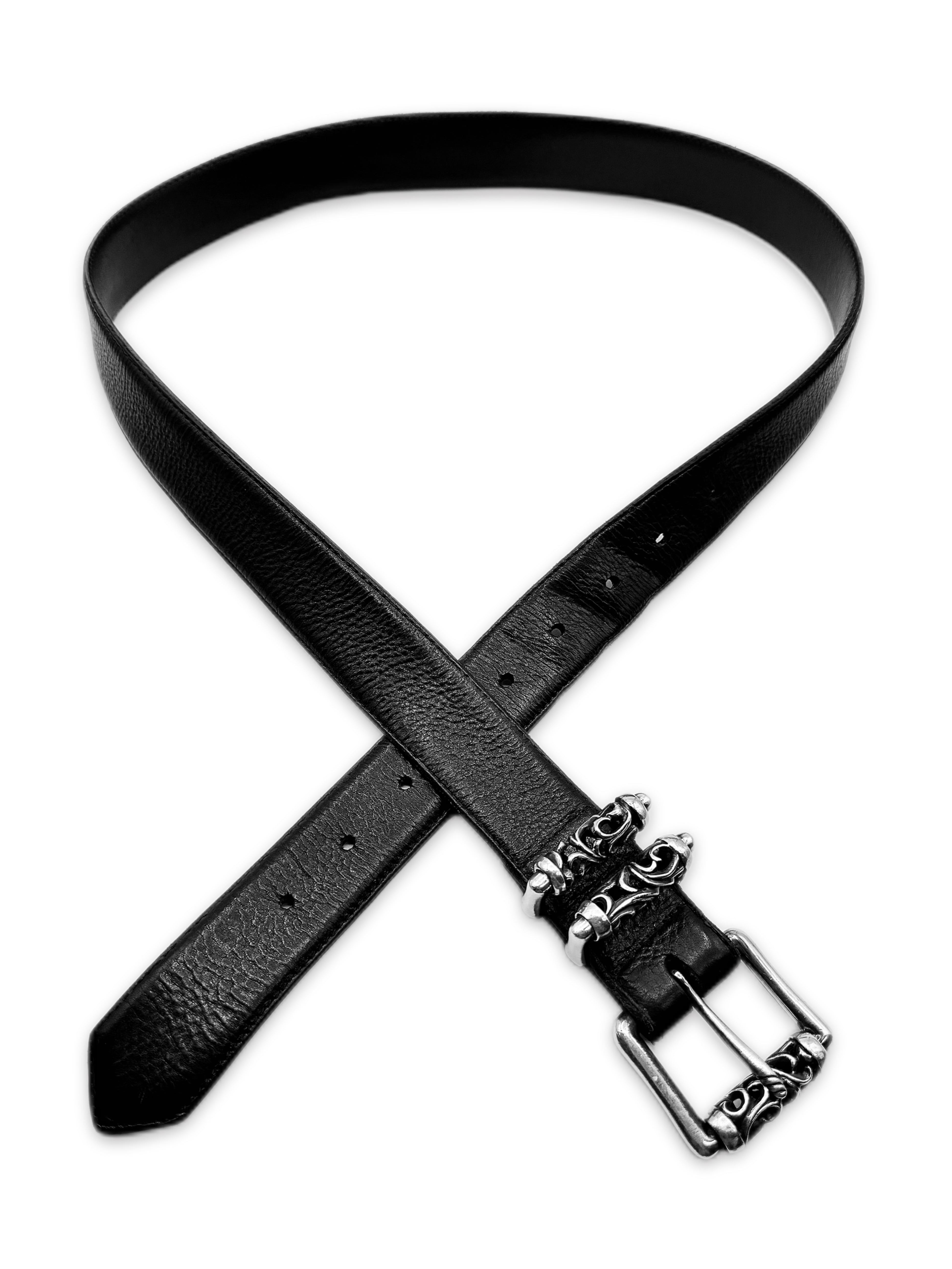 Chrome Hearts Double Roller .925 Silver Black Leather Belt