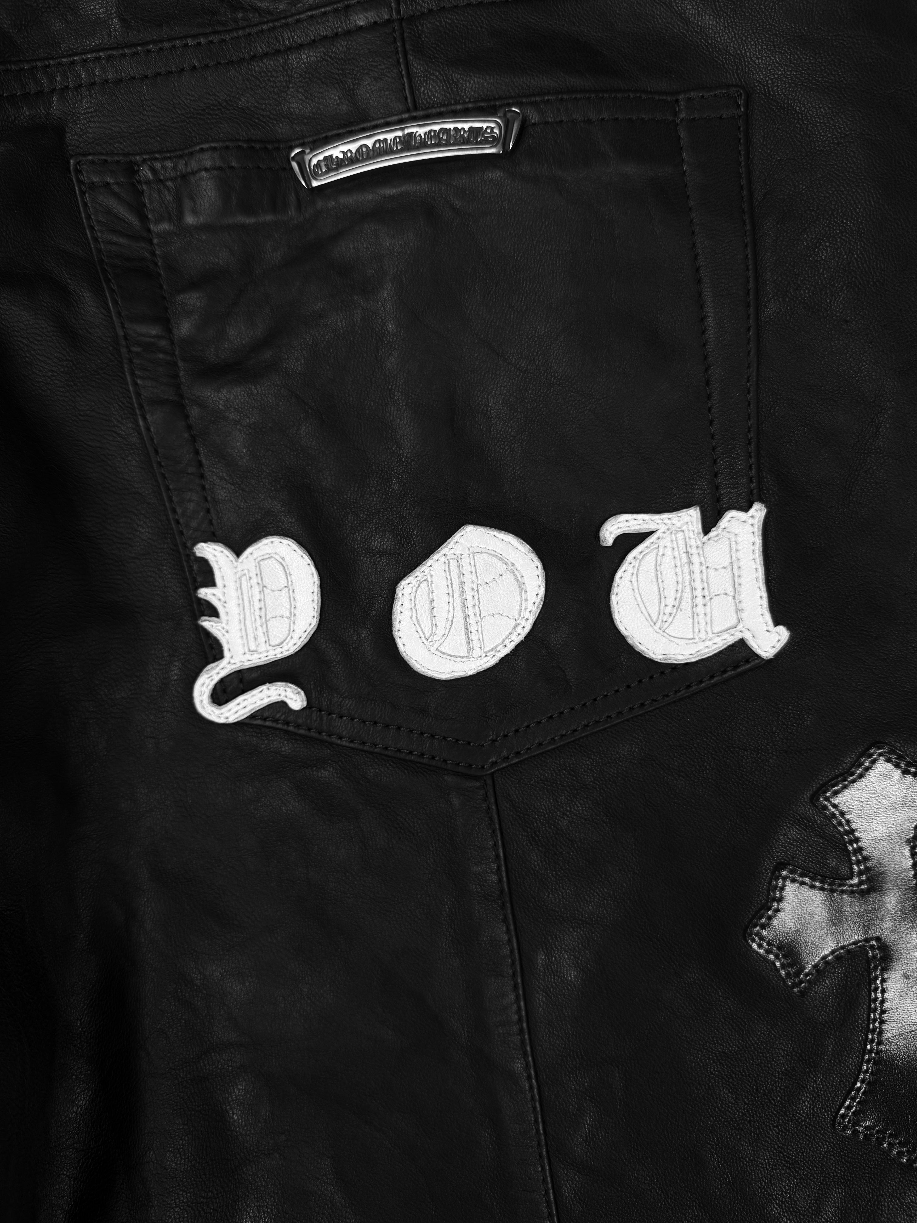 Chrome Hearts ‘Fuck You’ 20 Cross Patch Flooded JVP Lambskin Leather Pants