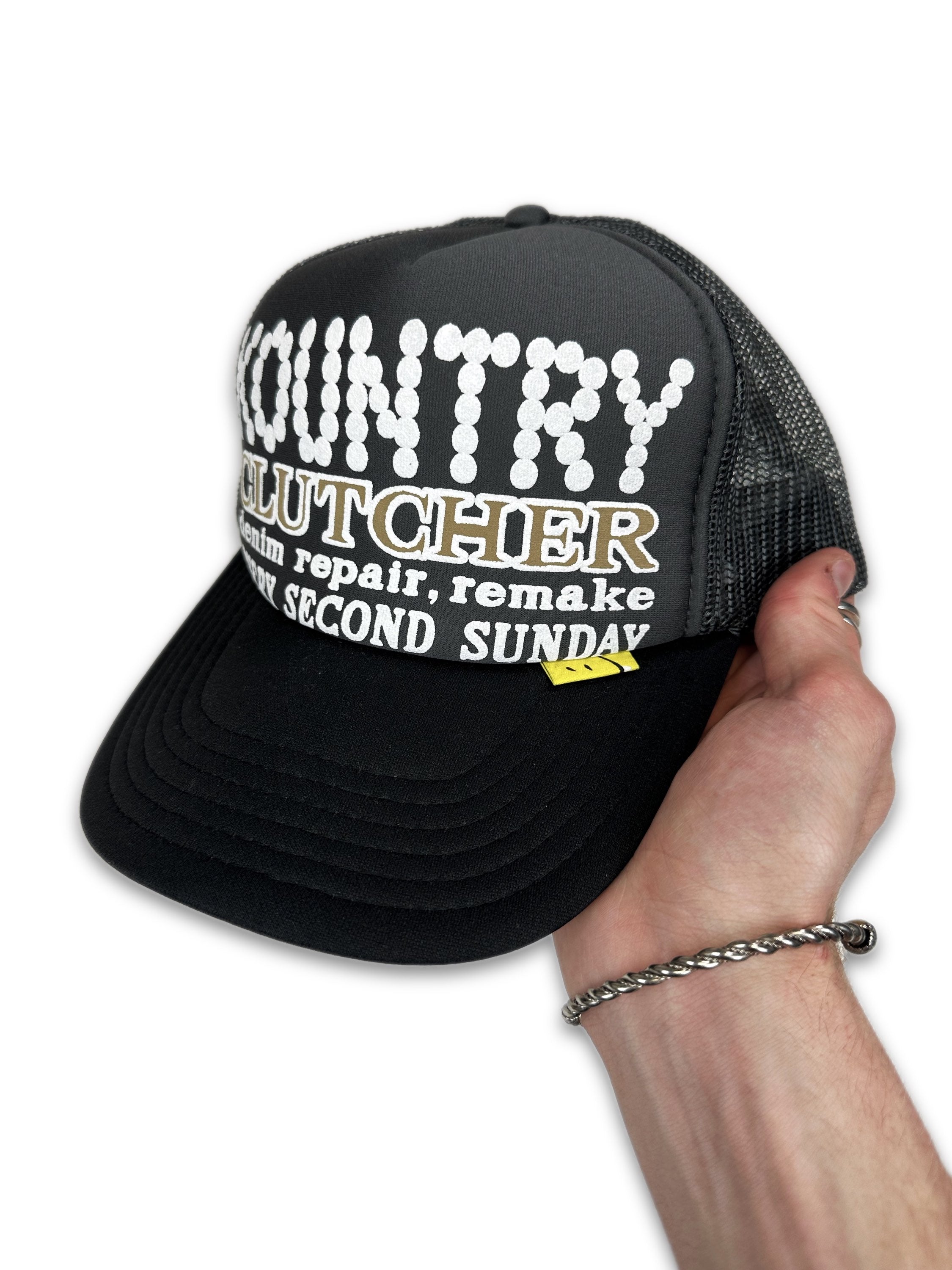 AW24 Kapital Kountry ‘Clutcher’ Mesh Grey Snap Back Trucker Hat