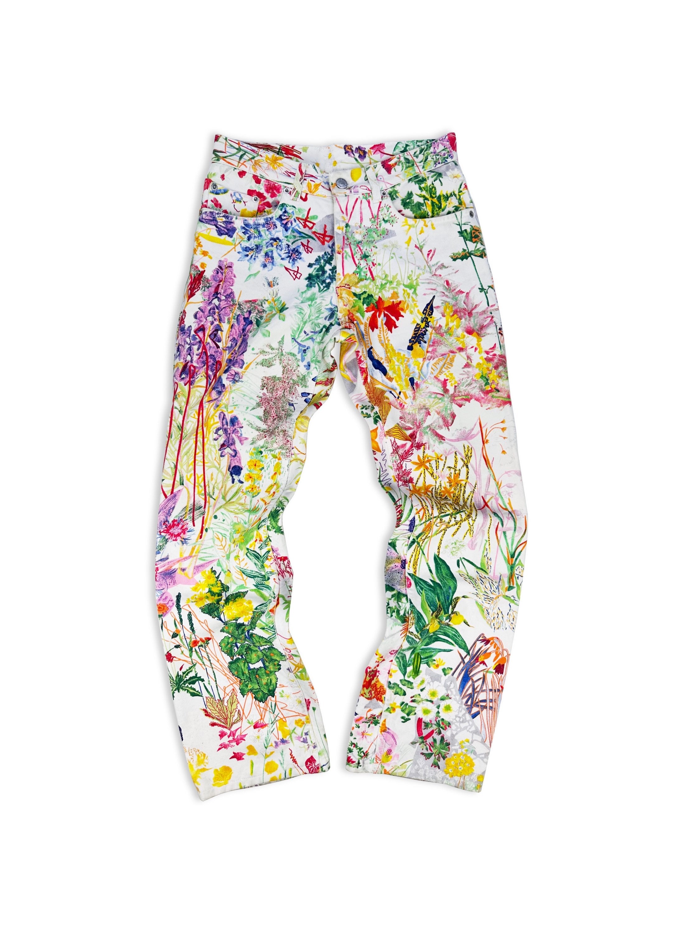 SS05 Helmut Lang ‘Swiss’ White Floral Print Flared Denim