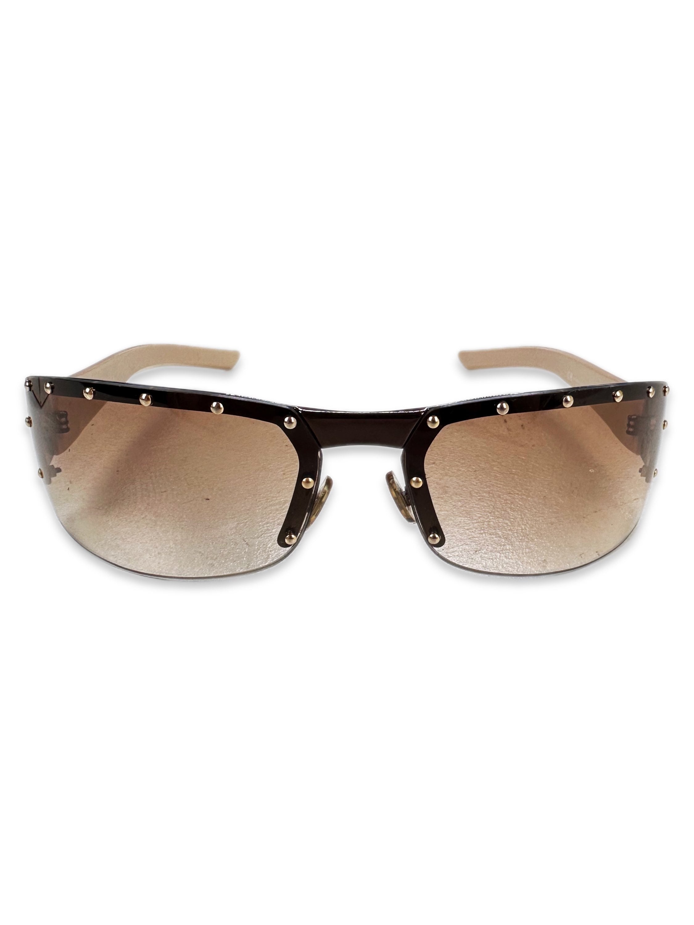 00s Gucci GG Monogram Warm Tint Studded Sunglasses