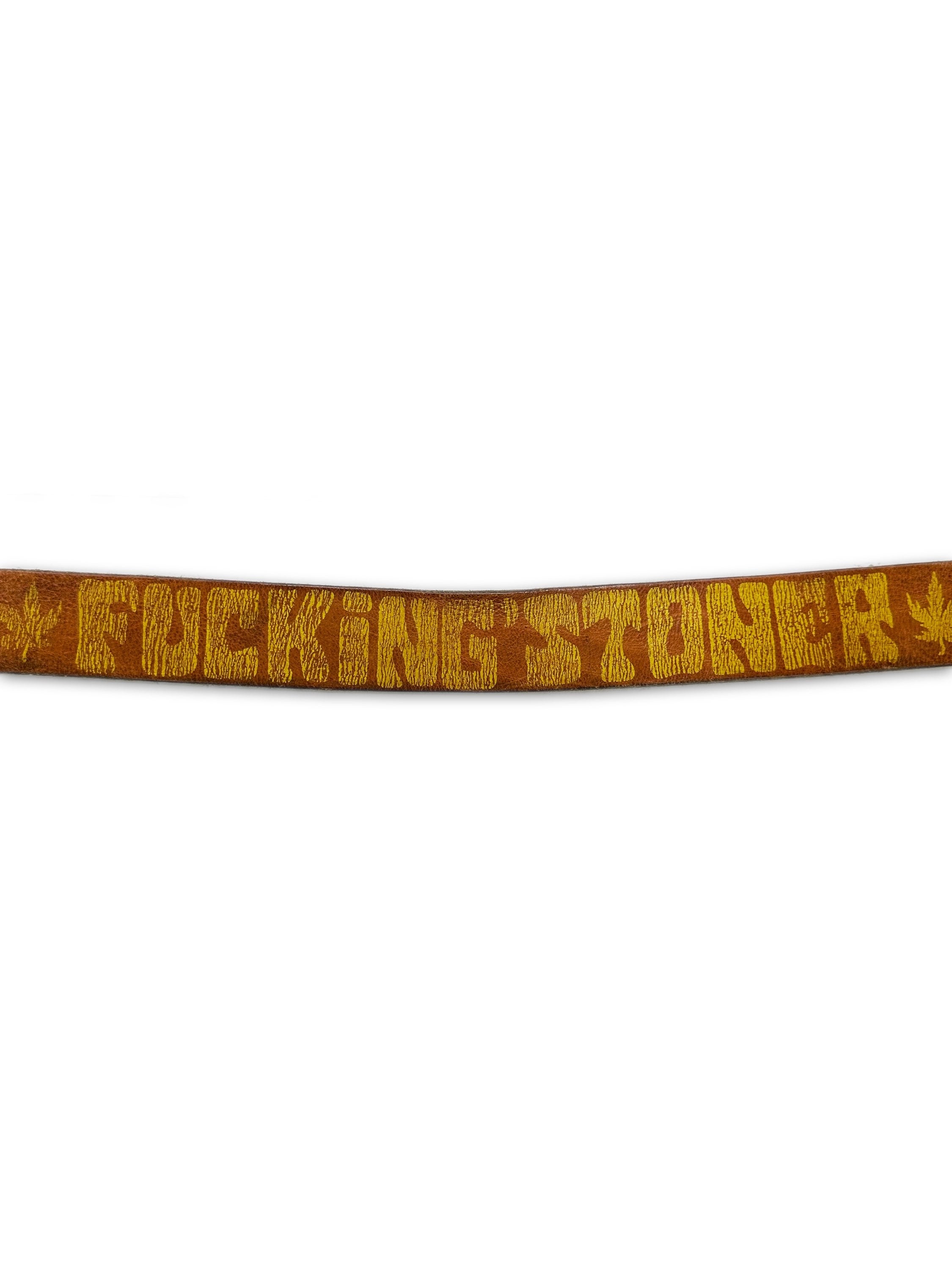 00s Dsquared2 ‘Fucking Stoner’ Brown Leather Slogan Belt