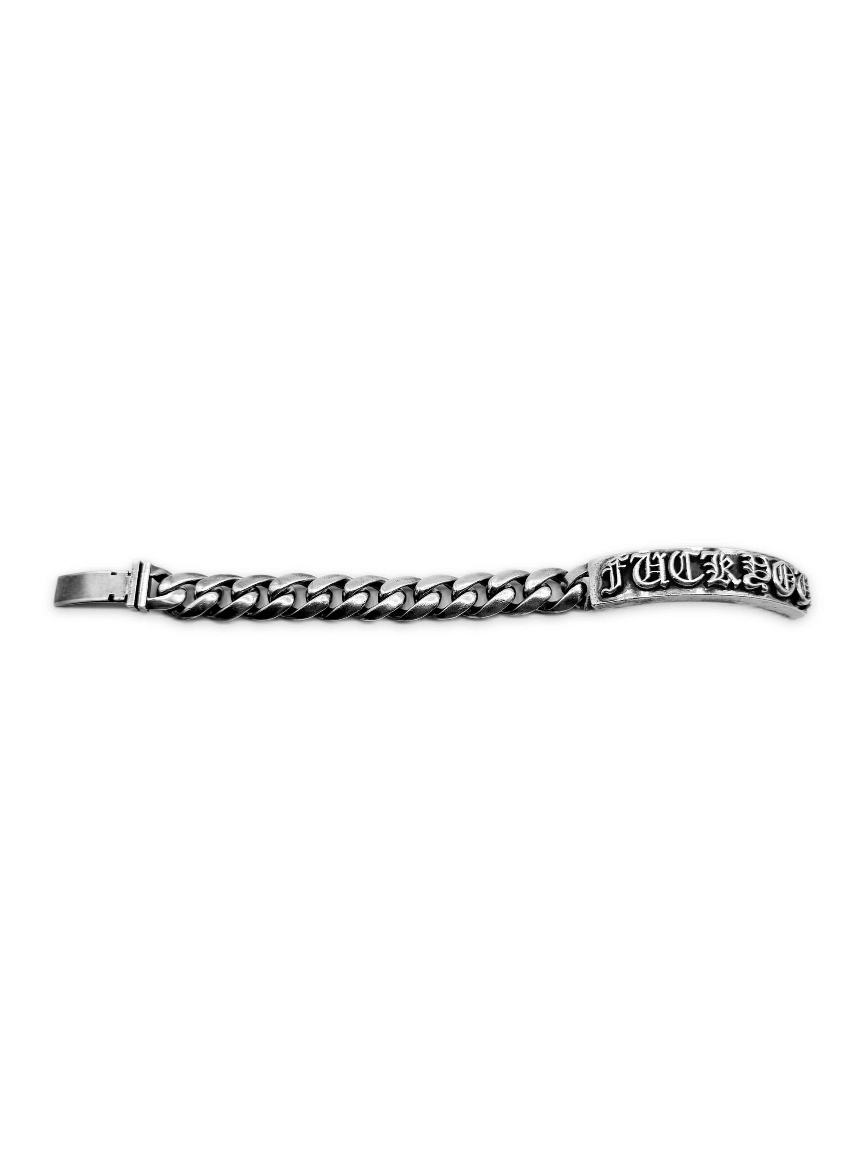 Chrome Hearts ‘Fuck You’ ID Cuban Link .925 Silver Bracelet