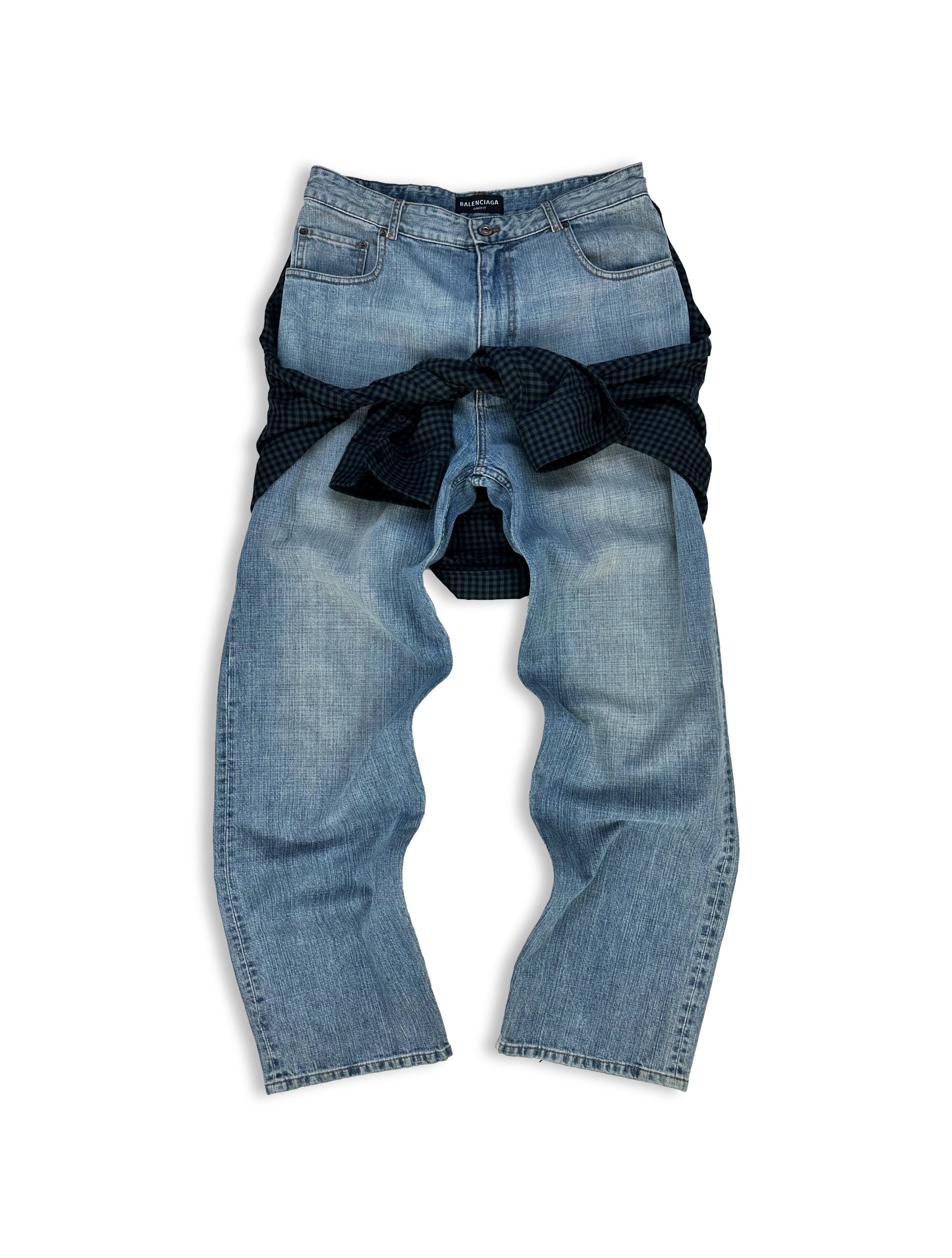 SS21 Balenciaga ‘Shirt’ Hybrid Flannel Wide Cut Blue Wash Denim