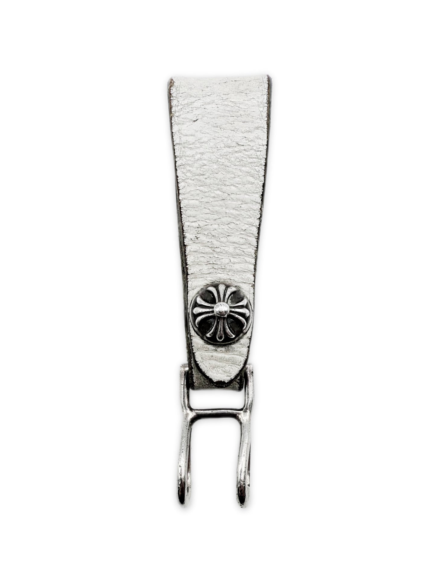 Chrome Hearts White Leather Plus Button Belt Loop Keychain