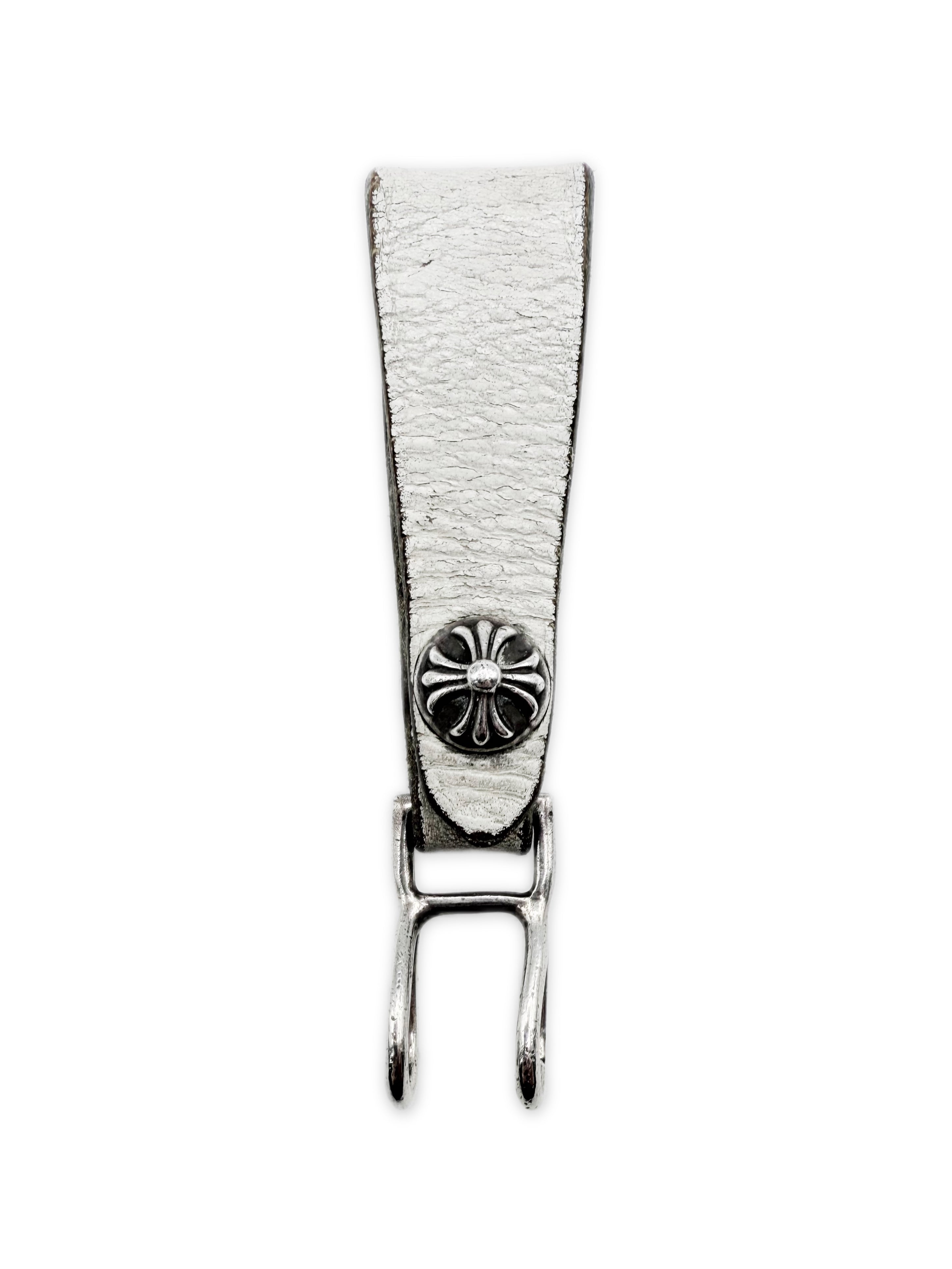 Chrome Hearts White Leather Plus Button Belt Loop Keychain
