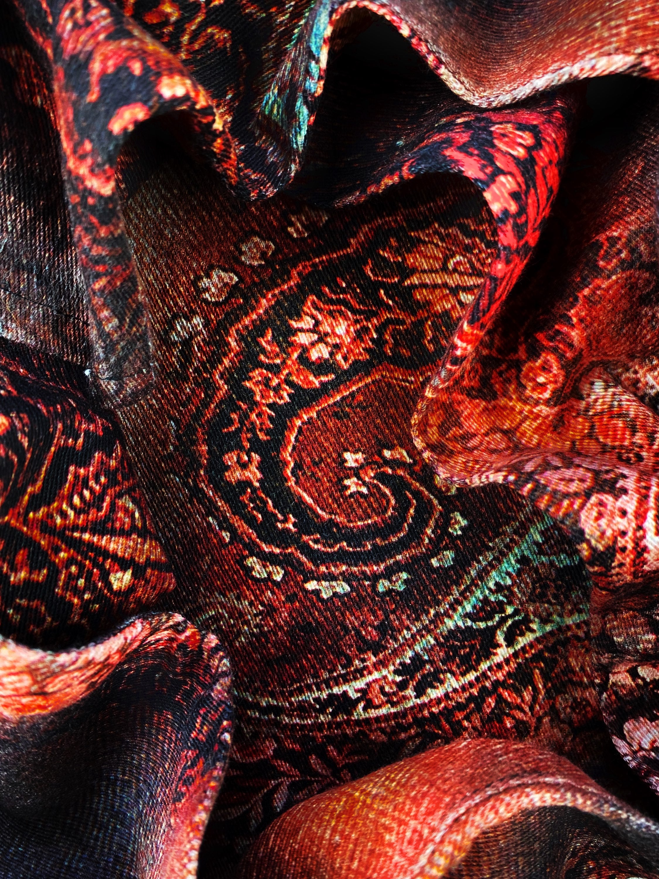 00s Tornado Mart ‘Paisley’ Print Blood Red Flared Denim