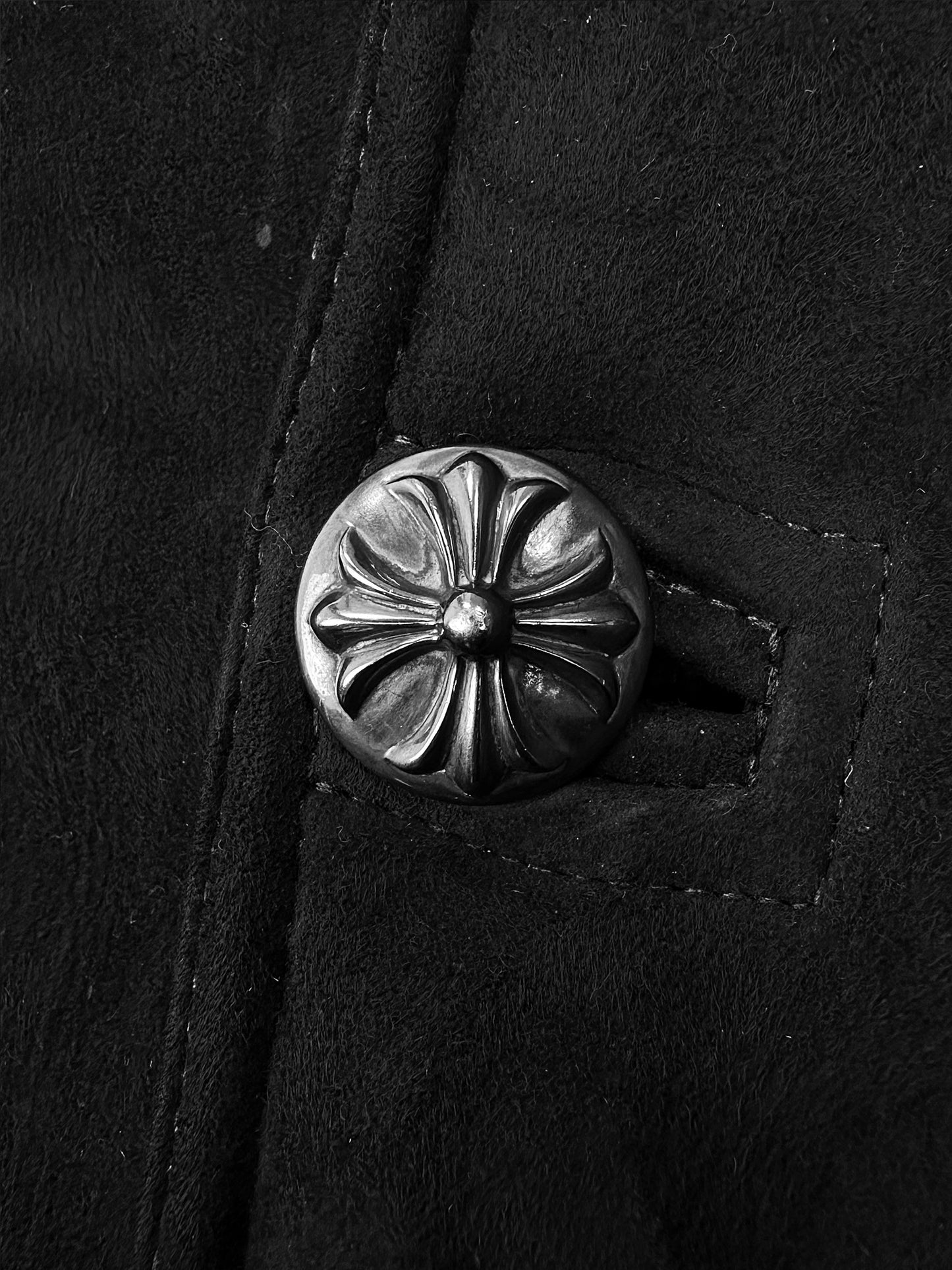 Chrome Hearts Mouton Fur Suede Shearling Lined .925 Silver Sun Faded Jacket