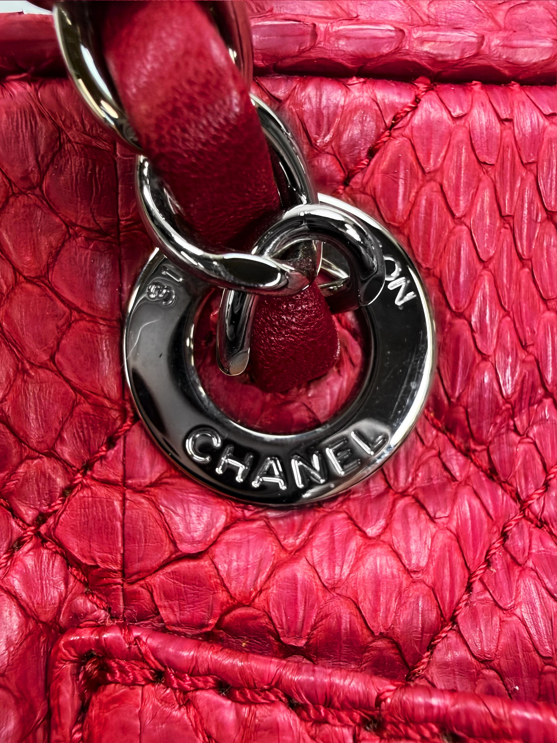 Chanel Fuchsia Pink Python Leather Quilted Flap Paradoxal Camera Bag Purse