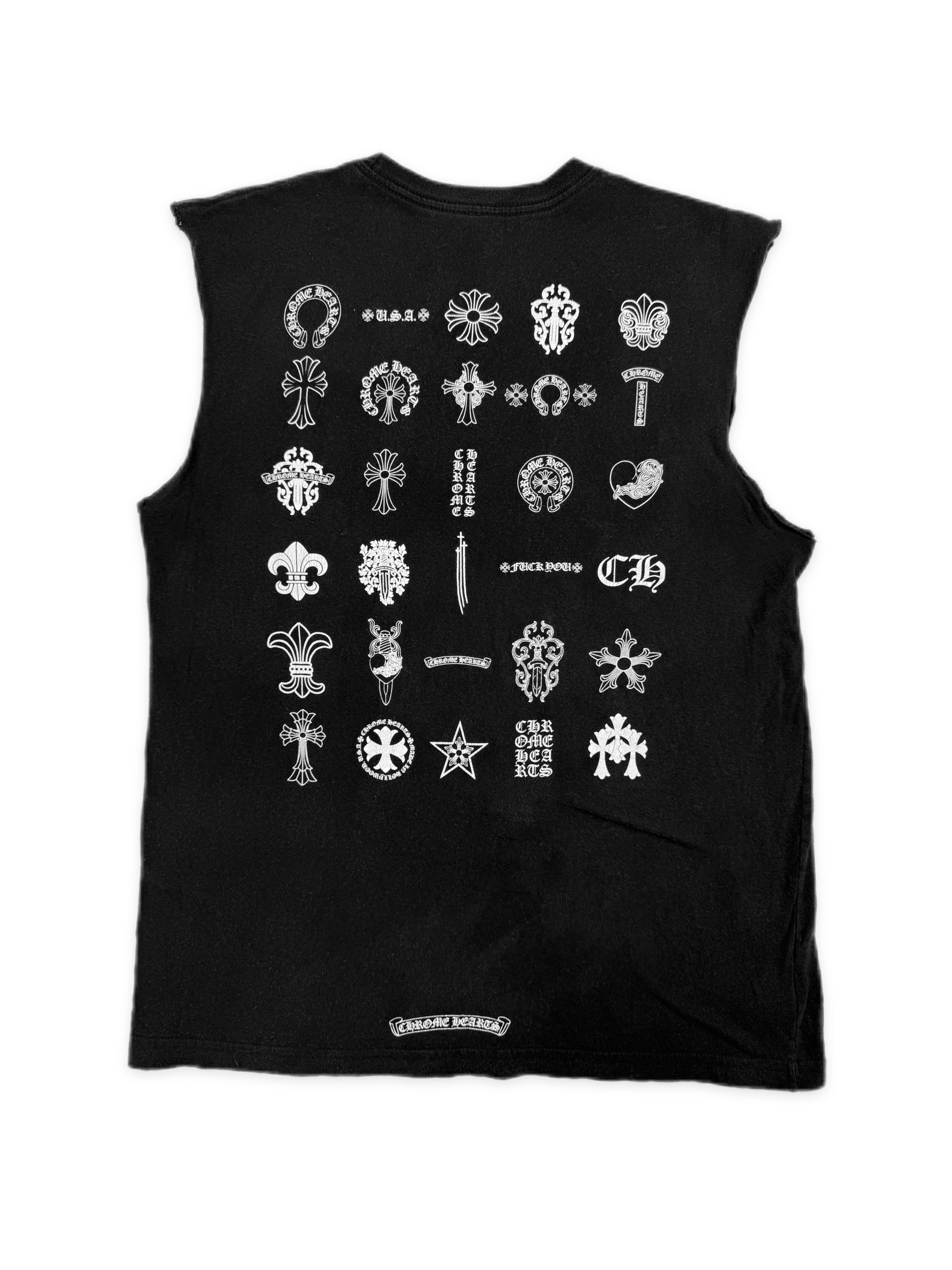 Chrome Hearts Multi Logo Black Sleeveless Cut Off Tank Top