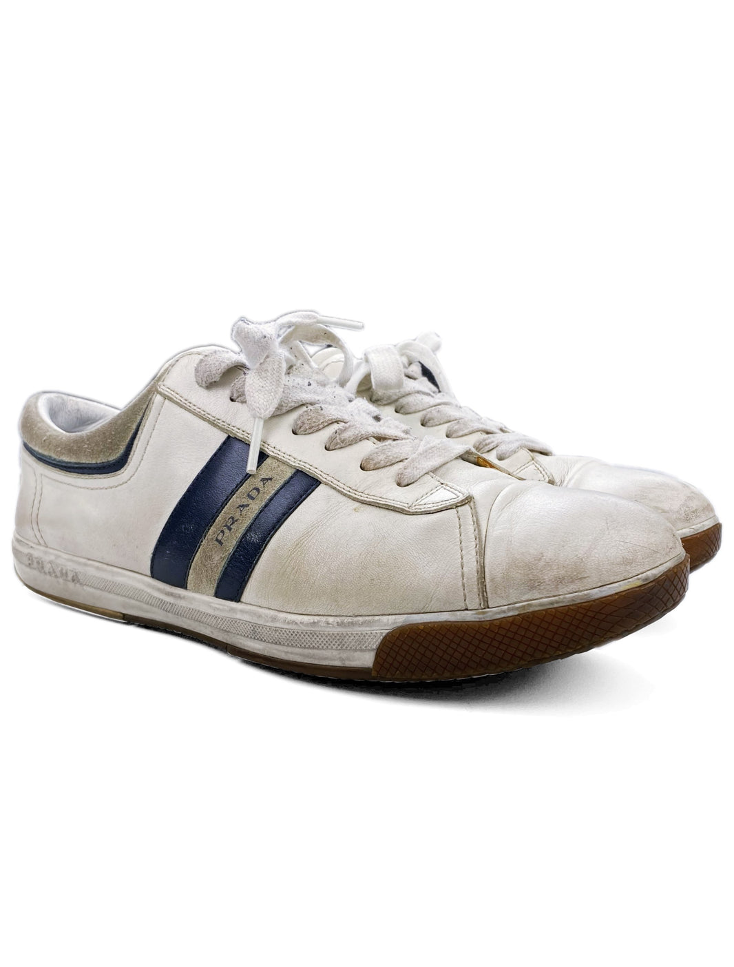 SS13 Prada Linea Rossa White Leather Striped Sneakers
