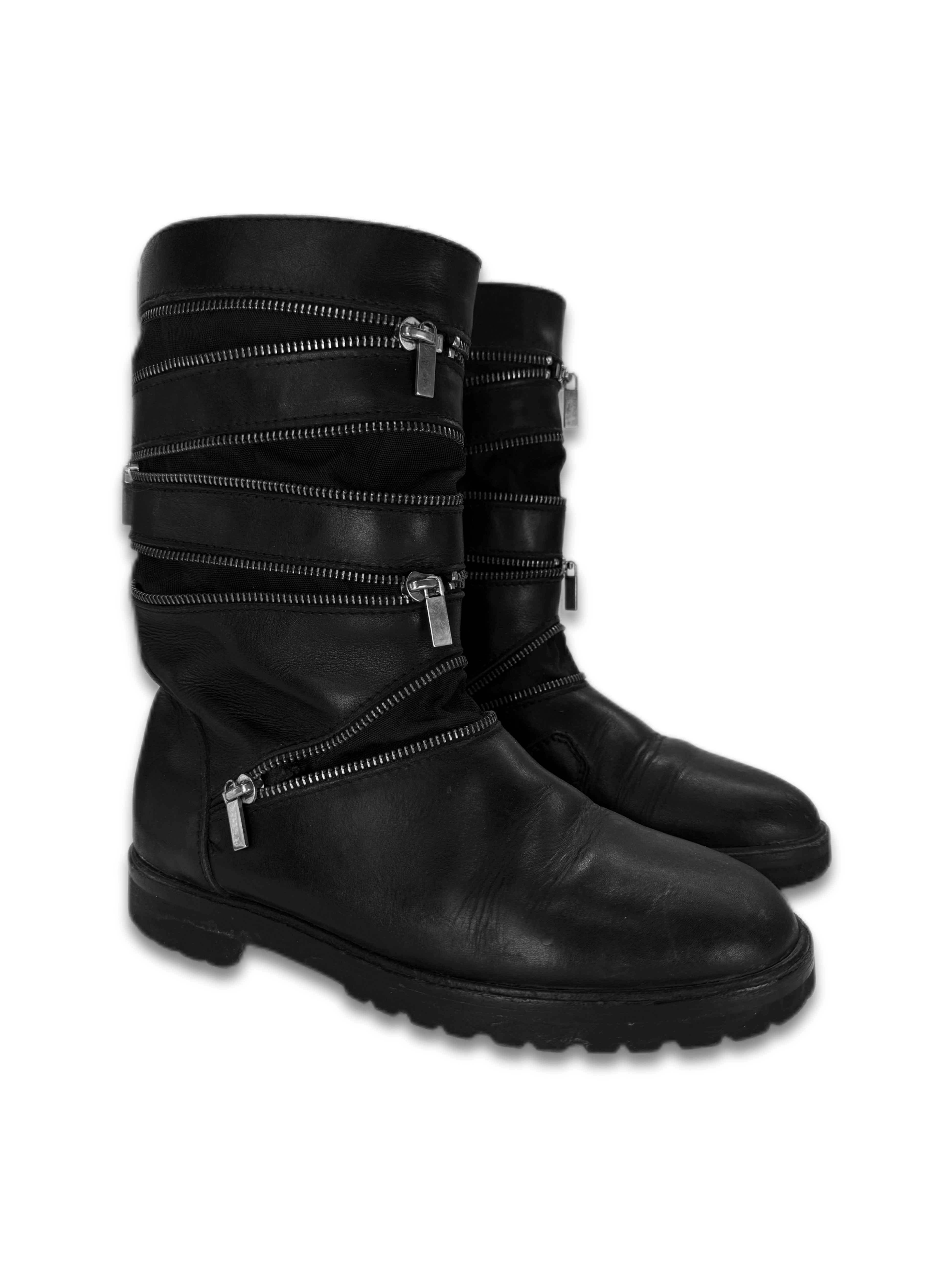 AW06 Raf Simons ‘Accordion’ Multi-zip Black Leather Boots