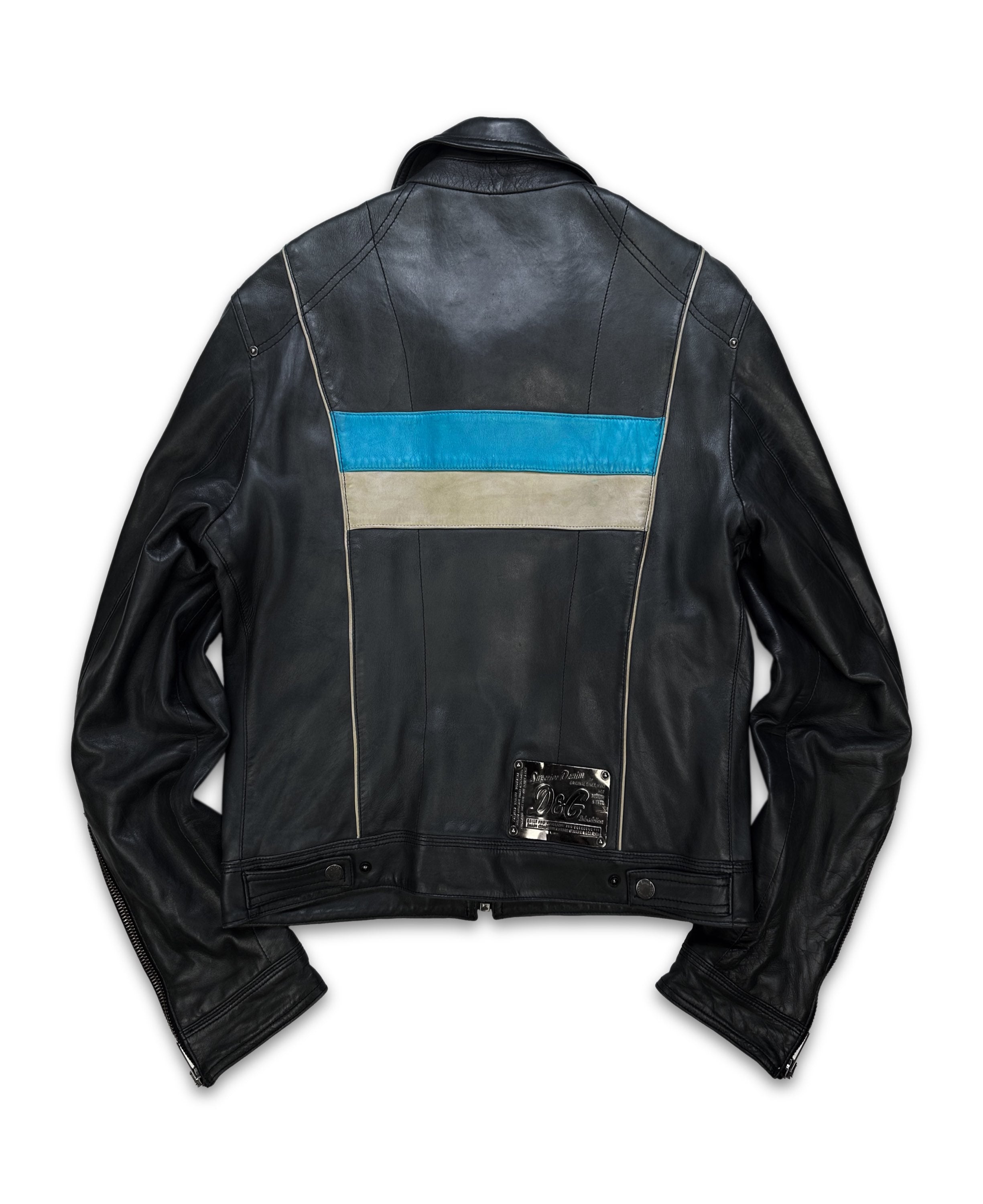SS01 Dolce &amp; Gabbana ‘Striped’ Calfskin Leather Racing Jacket
