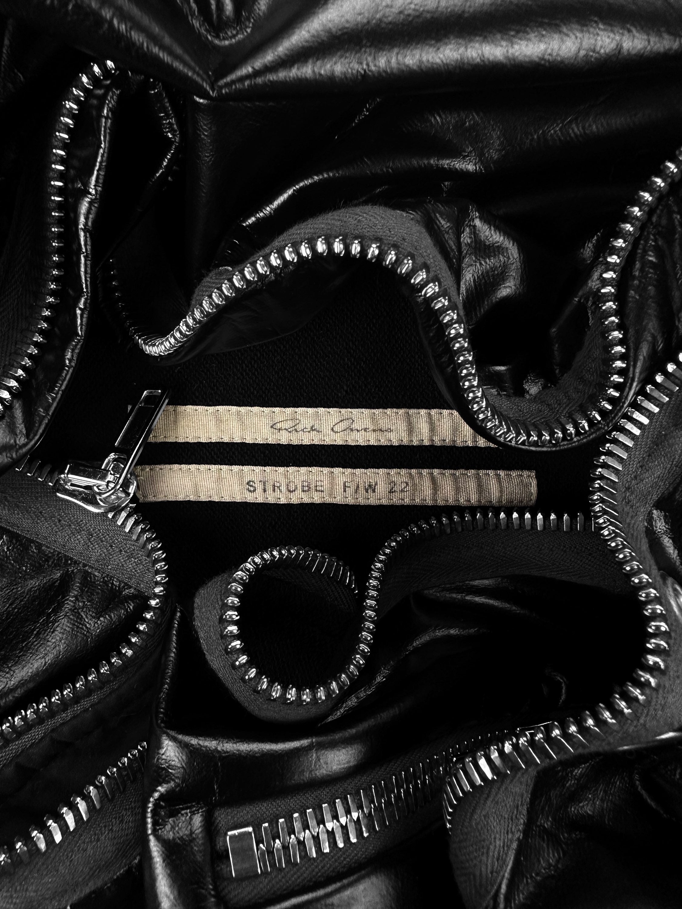 AW22 Rick Owens ‘Gimp’ Mask Black Leather Full-zip Jacket