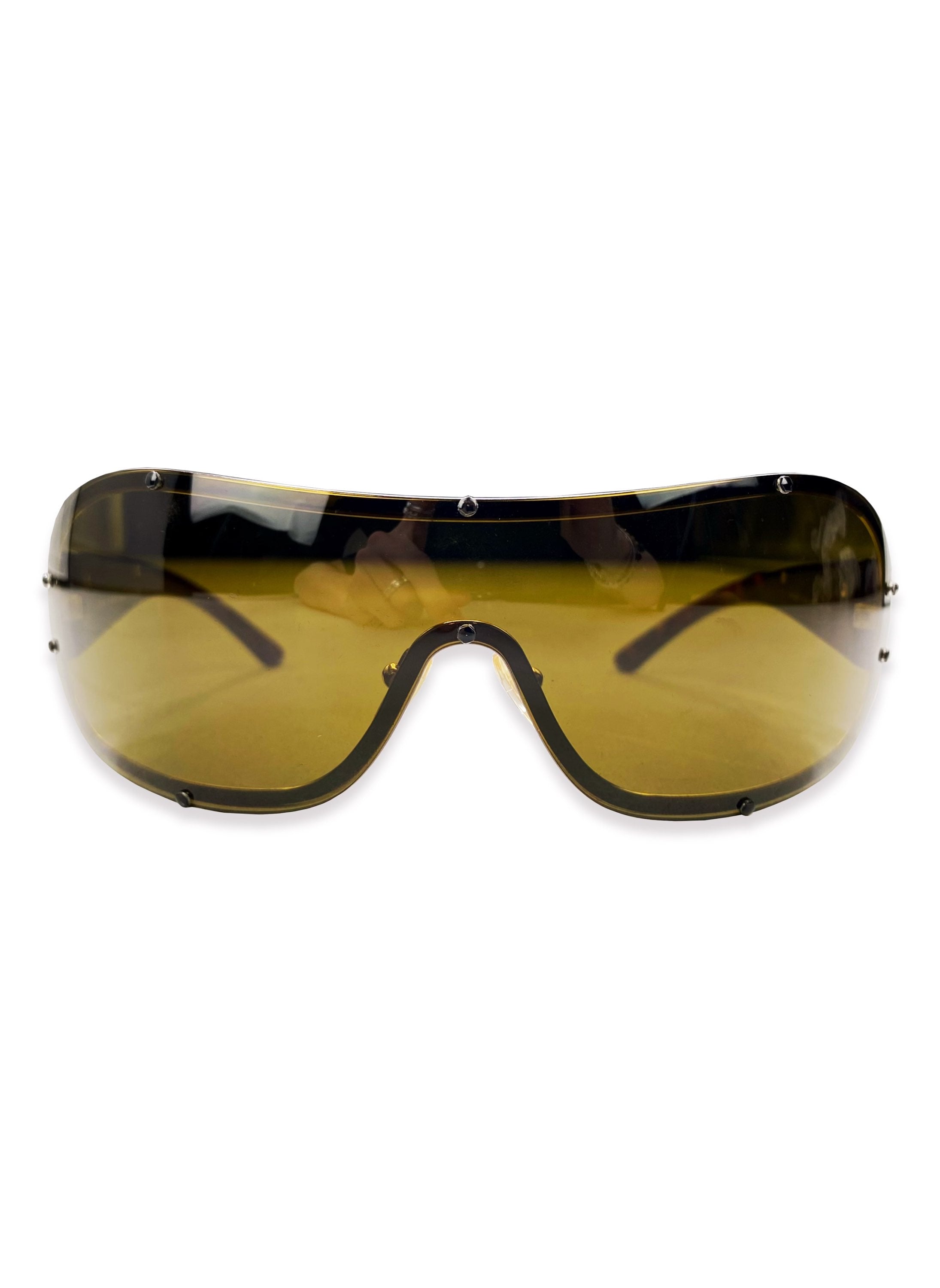 Prada Rimless Visor Metallic Warm Tint Sunglasses
