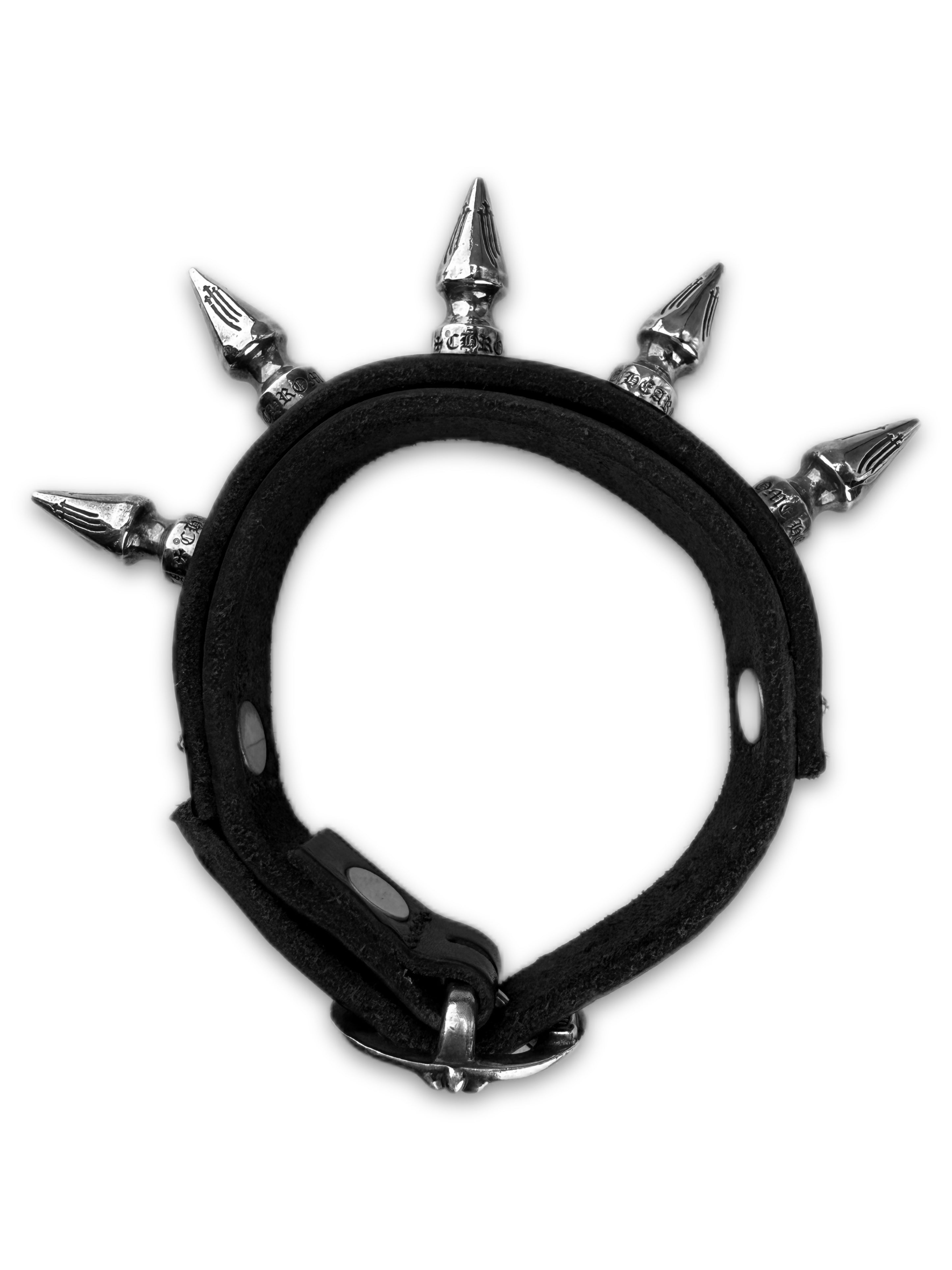 Chrome Hearts Spiked Punk Gunslingler Black Leather Bracelet